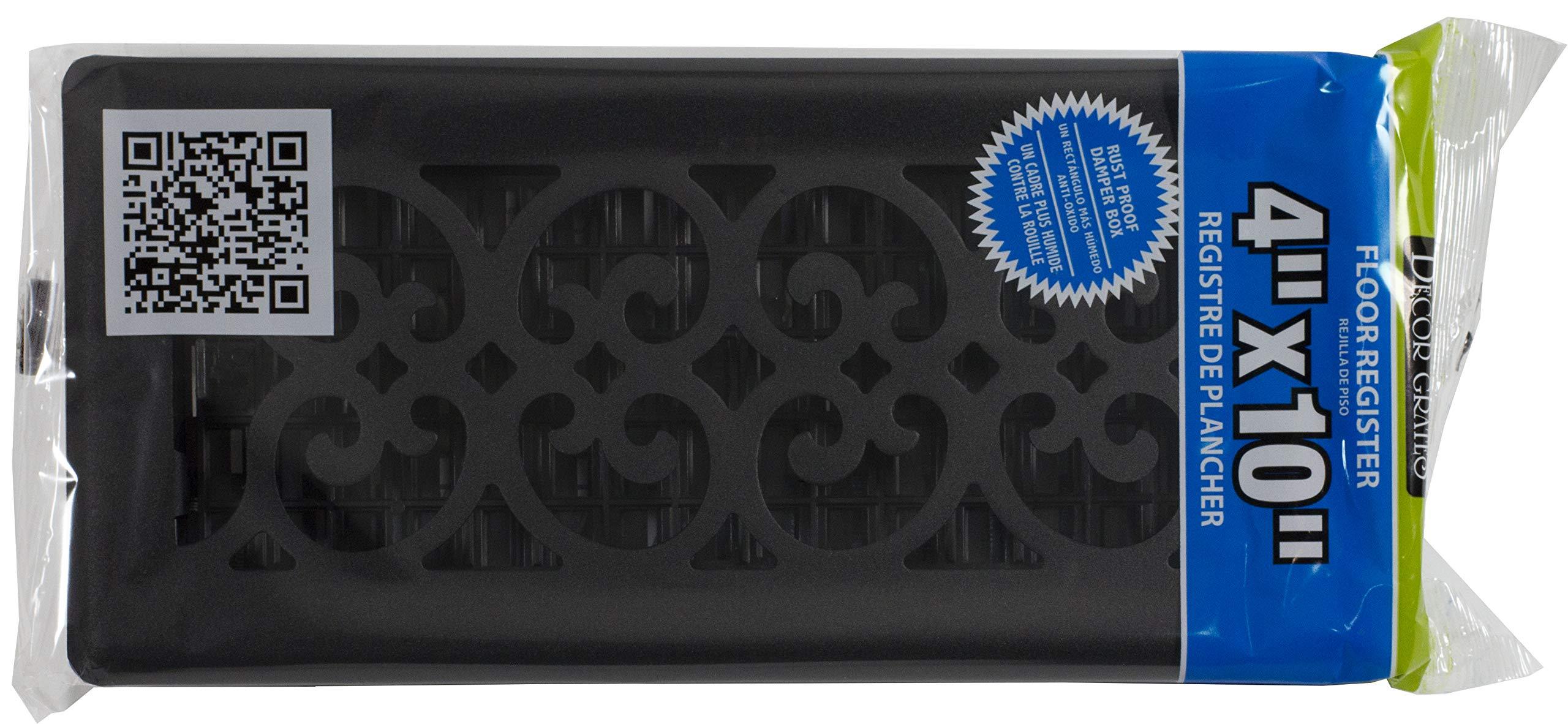 Decor Grates Decor Grates ST410 Scroll Design Floor Register, 4x10 Inches, Textured Black