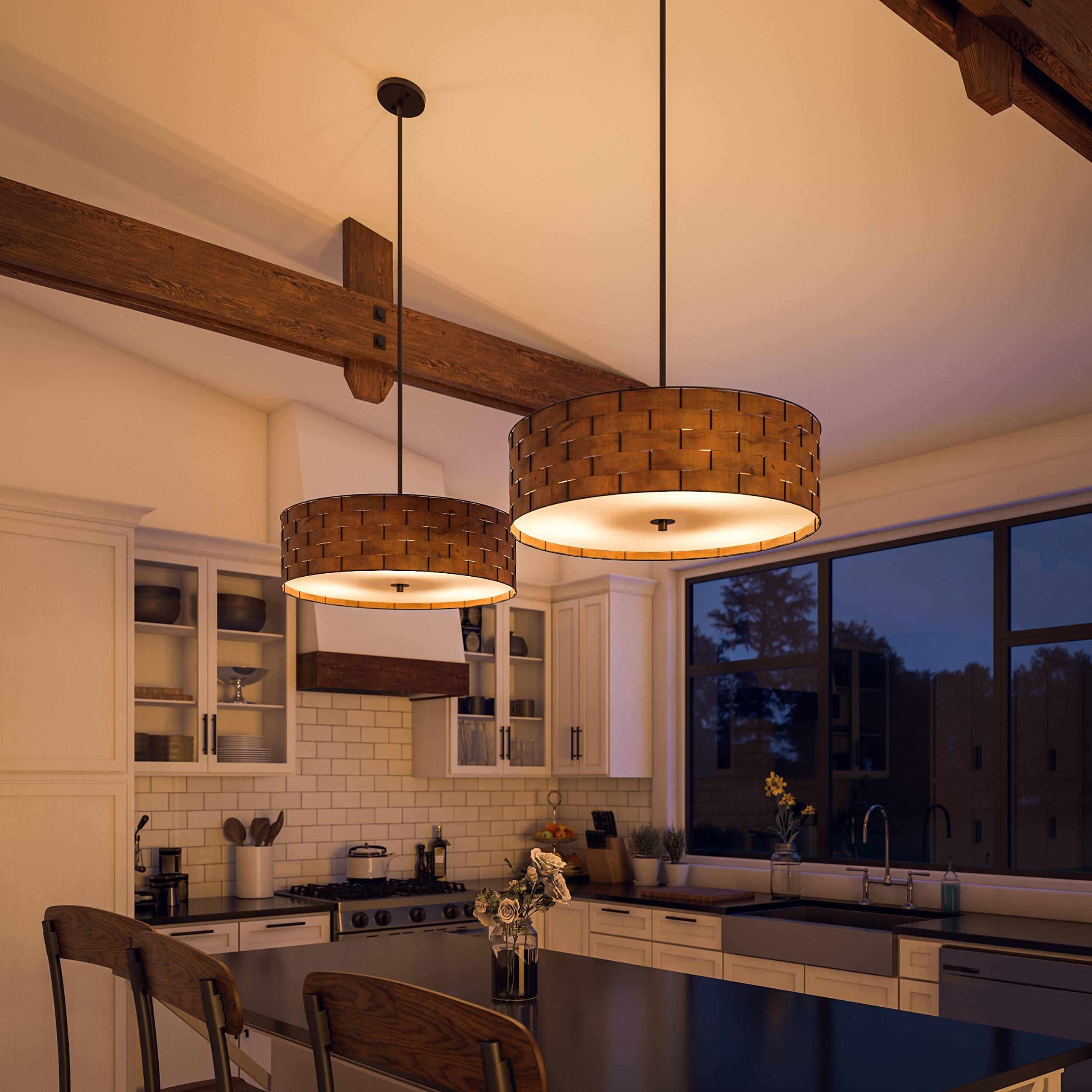 Kenroy Home Kenroy Home 92038DWW Shaker 3 Light Pendant with Brown Finish, Casual Style, 7" Height, 24" Width, 24" Depth, Large, Dark Woven Wood