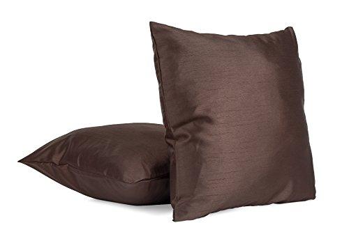 Alexandra DreamHome Solid Faux Silk Decorative Throw Pillow Cover with Zipper - 20\" X 20\" - Brown (Set of 2)