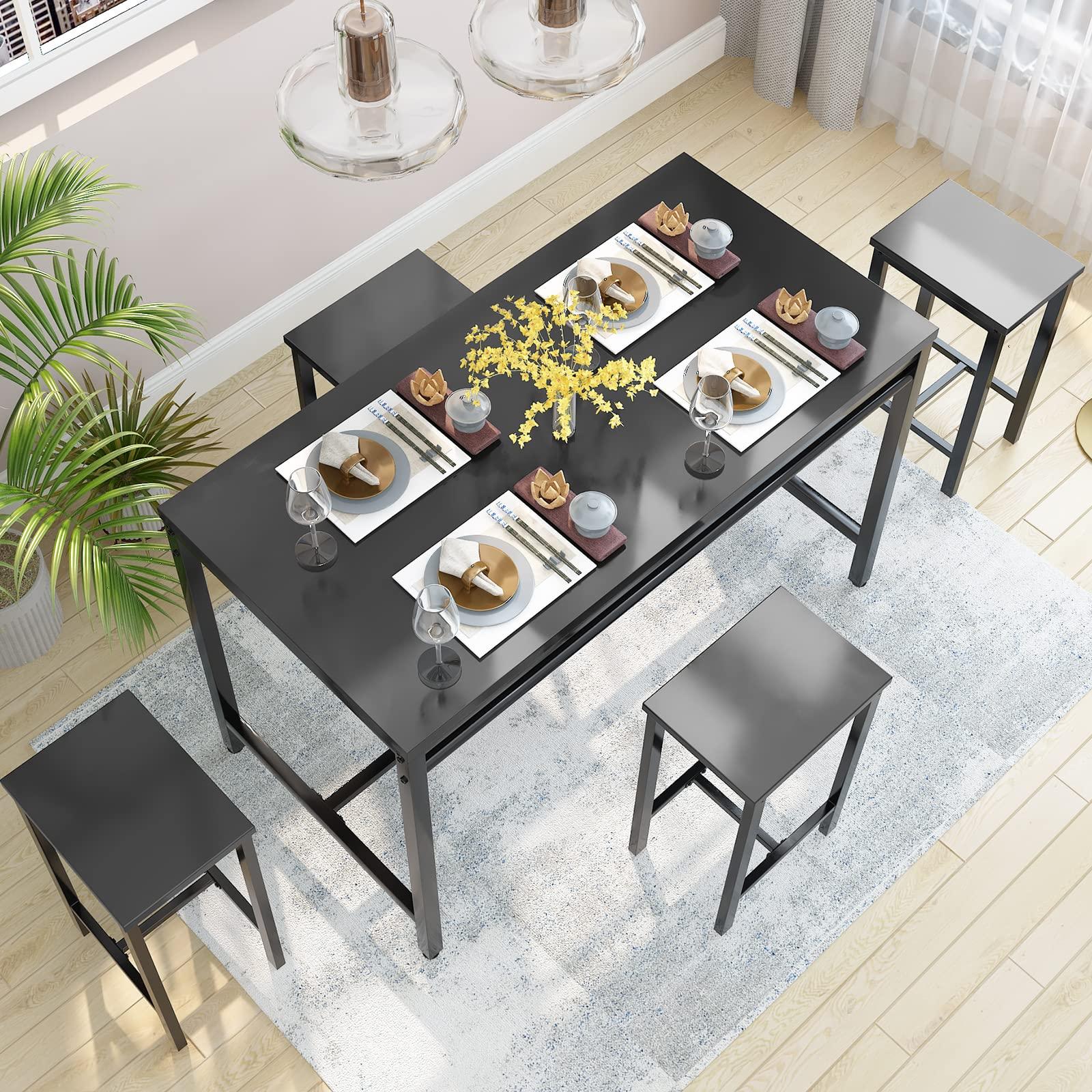 Lamerge Lamerge Dining Bar Table Set for 4, Modern Counter Height Table and 4 Bar Stools, 5 Piece Bar Table and Chairs Set for Small Spaces, Apartment, Pub, Dining Room, Kitchen (Black)