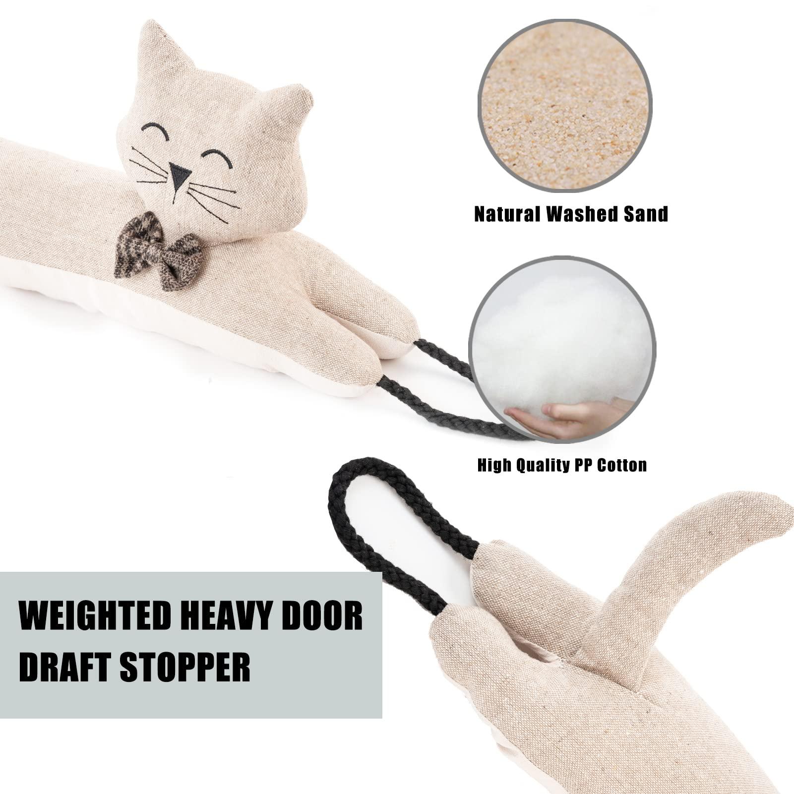 Marwood Marwood Under Door Draft Stopper Decorative Wind Stopper 32 inch for Door & Window, Weighted Animal Air Draft Stopper Snake Noise Blocker for Bottom of Door with Hanging Loops - Khaki Cat