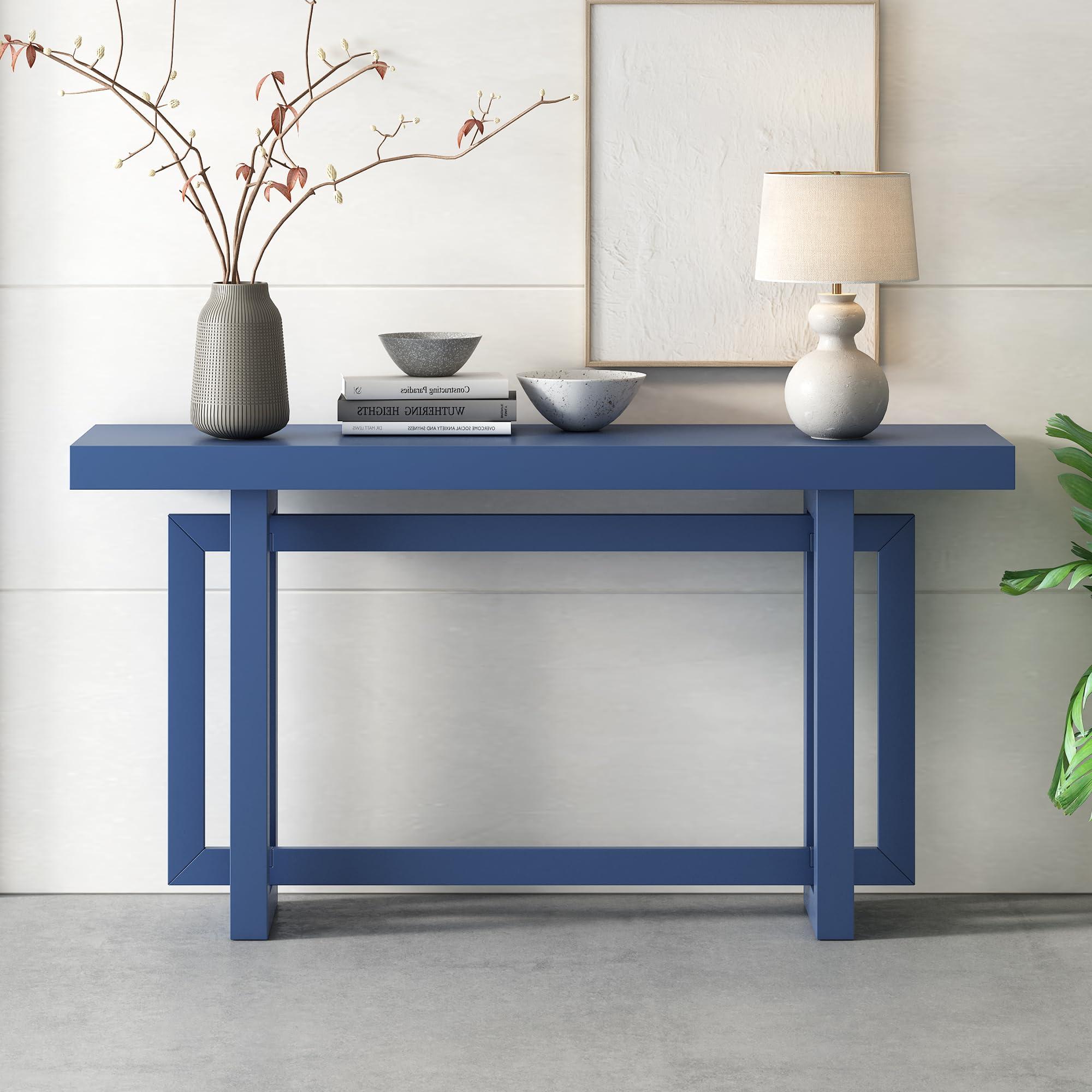 HZXINKEDZSW HZXINKEDZSW Contemporary Console Table Sofa Side Table with Wood Tabletop, 59'' Extra Long Accent Entryway Table with Wood Legs for Hallway Living Room Foyer Corridor (Navy Blue)