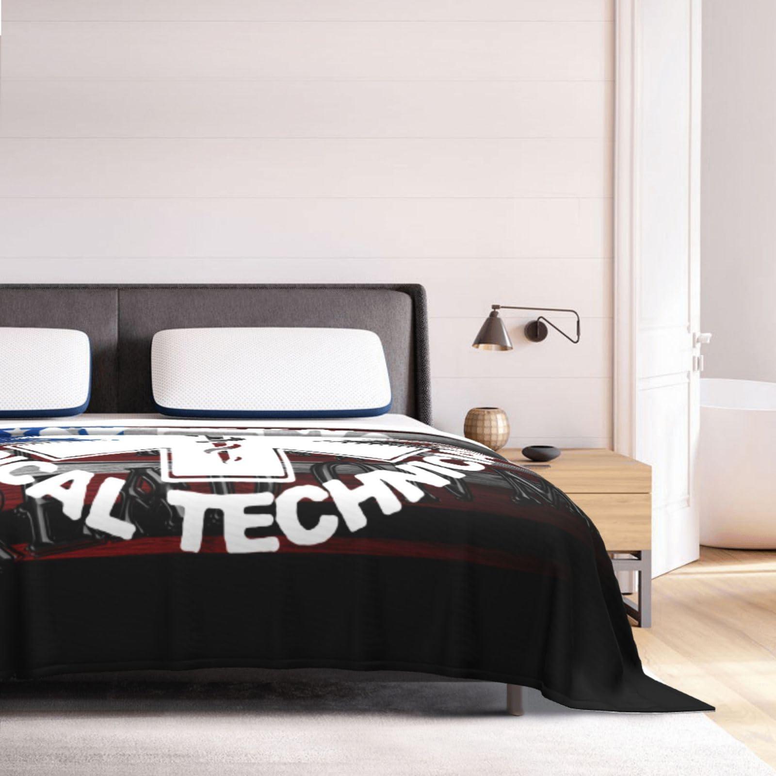 Wxenaiedk American Flag EMS Star of Life EMT Paramedic Medic Throw Blanket for Couch Sofa Or Bed Throw Soft Fuzzy Plush Blanket