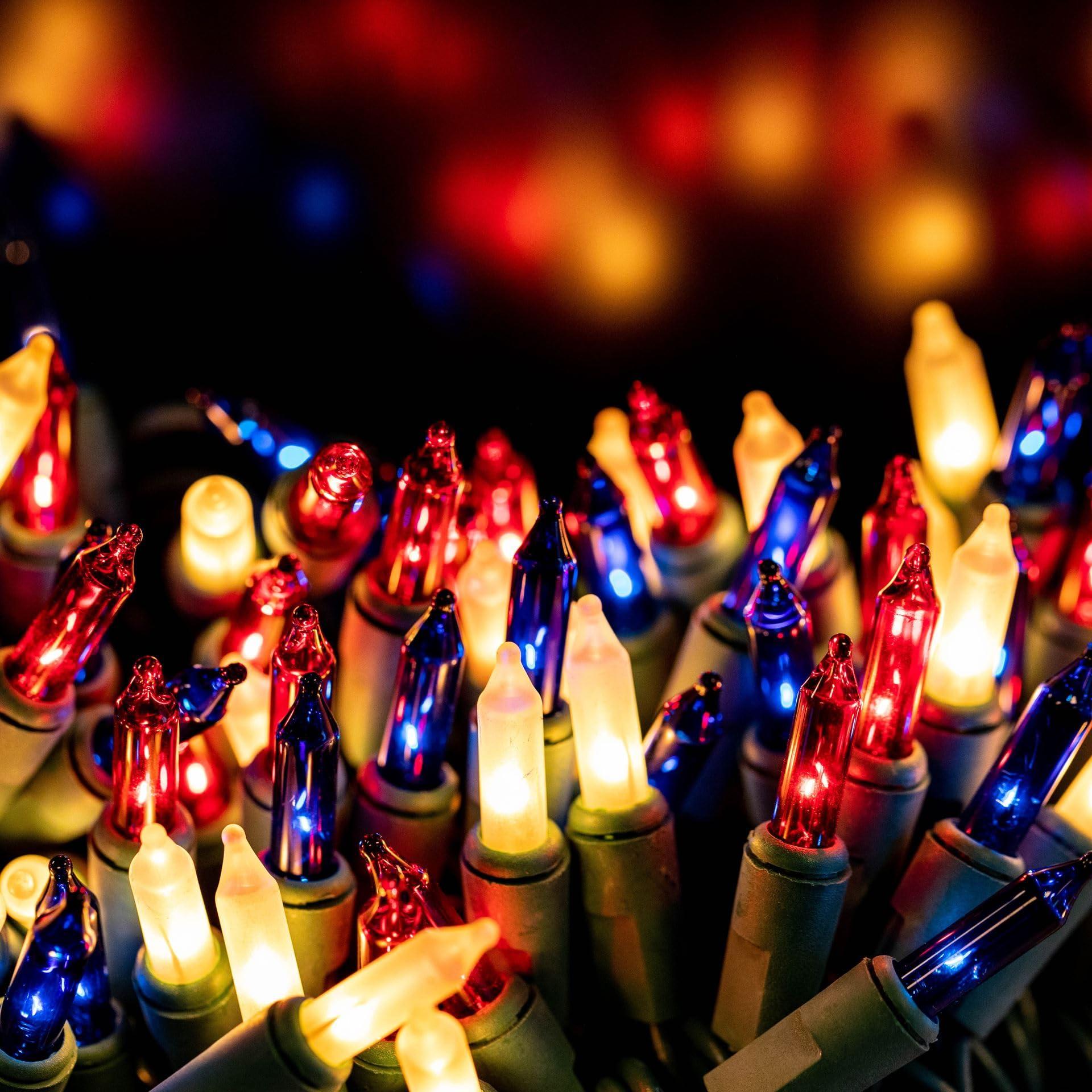 Novelty Lights Novelty Lights 100 Light Red/White/Blue Christmas Mini String Light Set, Green Wire, Indoor/Outdoor UL Listed, 50' Long