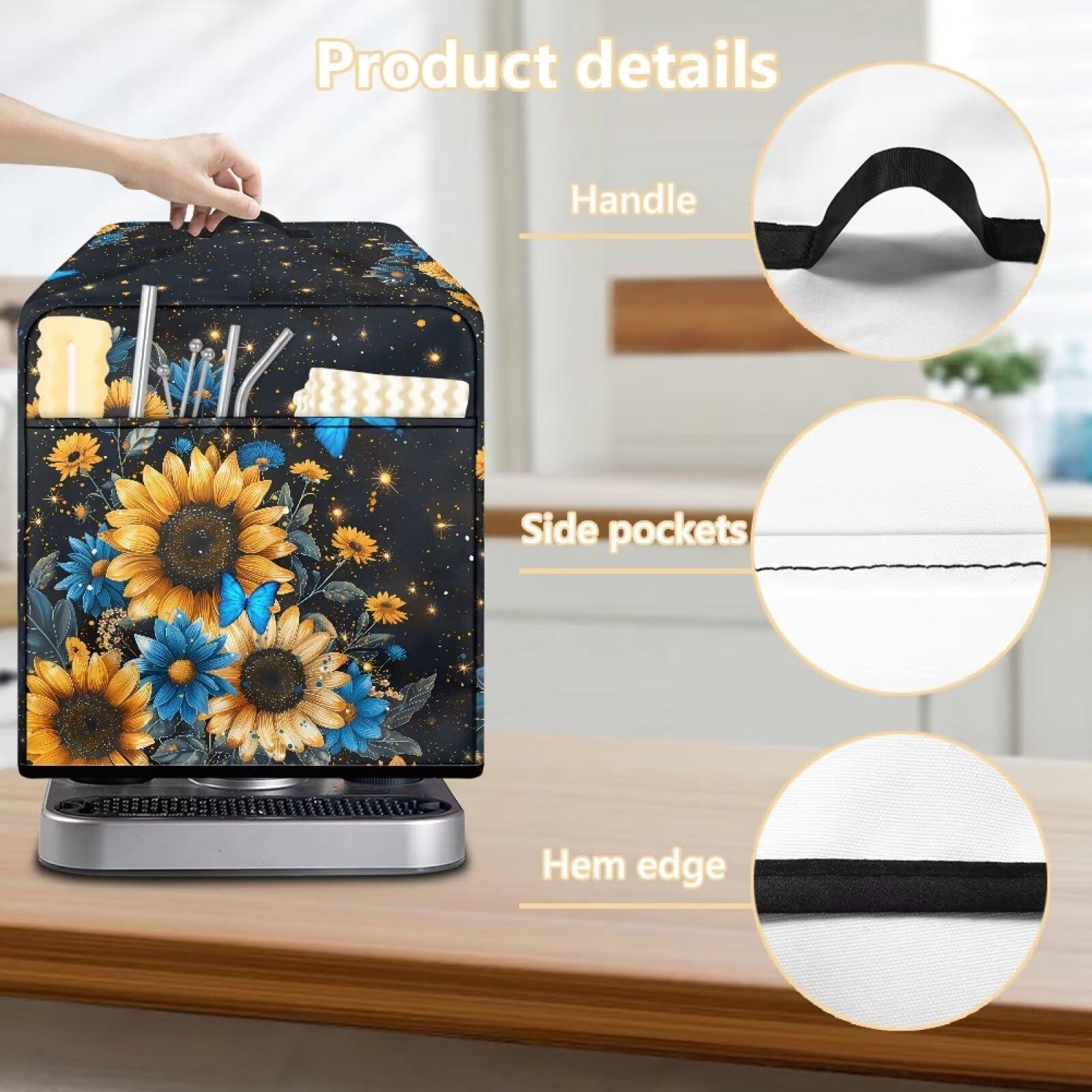 HUISEFOR HUISEFOR Sunflower Butterfly Cocktail Machine Cover with Pockets for Straws Accessories Cocktail Machine Protective Dust Cover Kitchen Appliance Covers for Premium Cocktail Machine
