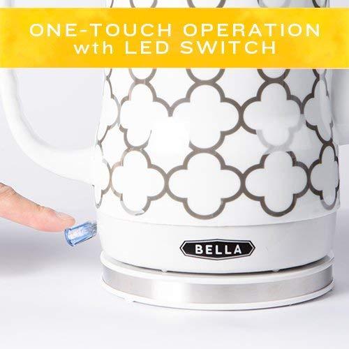 BELLA BELLA Electric Kettle & Tea Pot - Ceramic Water Heater with Detachable Swivel Base, Auto Shut Off & Boil Dry Protection, 1.2 Liter, Silver Tile Pattern