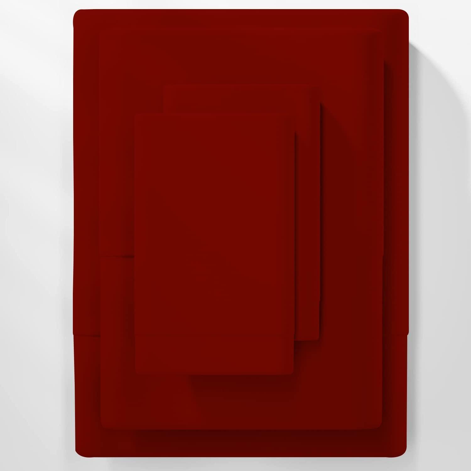 HIGH LANE BEDDING Burgundy Natural Cotton Twin Sheets Deep Pocket, 800 Thread Count Burgundy 4 Piece, Sheet Set, Solid Sateen Weave, 24\" Deep Pocket (Fits Upto 18\" to 24\" Mattress), Bedding Sheets & Pillowcases