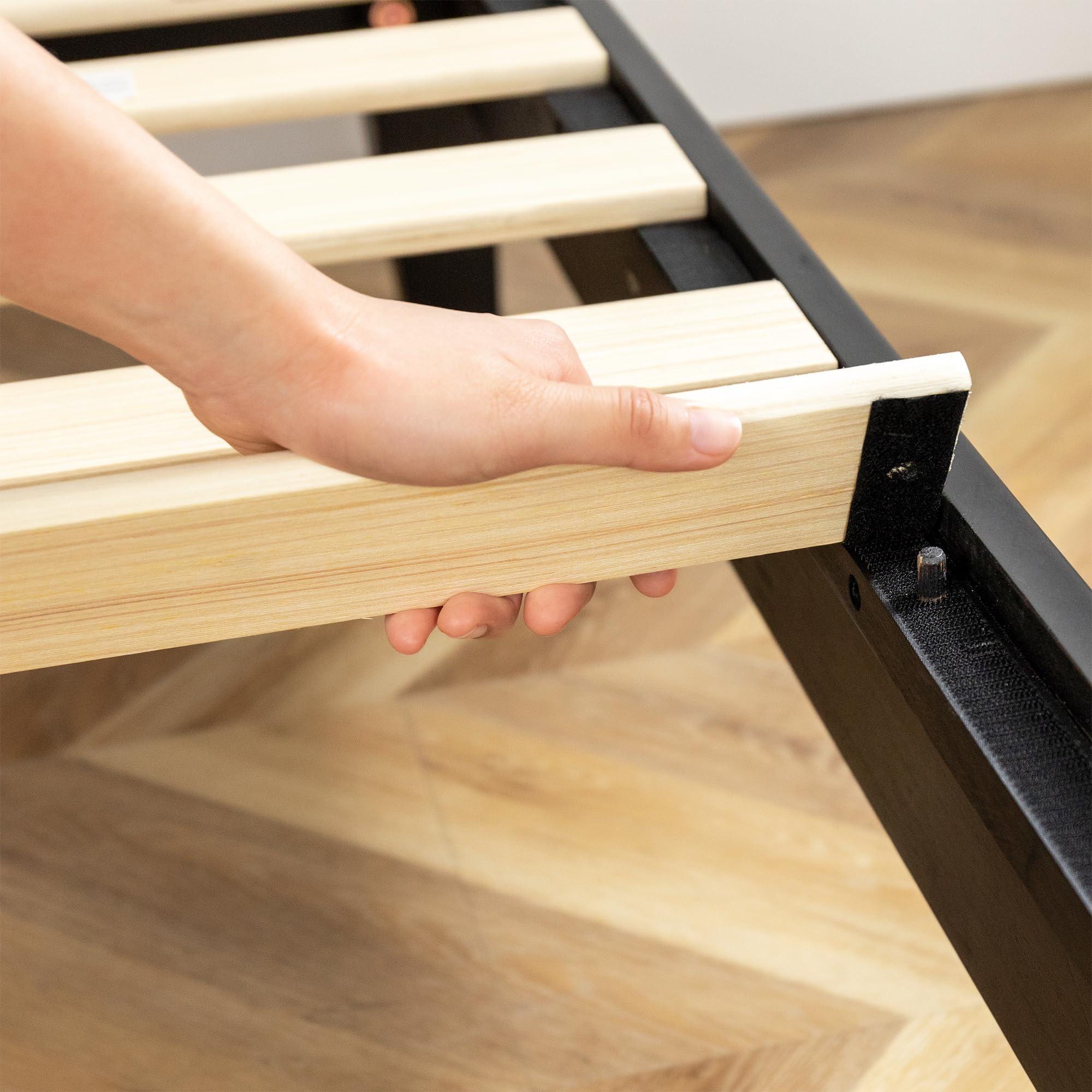 Mellow Mellow Naturalista Grand 12 Inch Solid Wood Platform Bed with Wooden Slats, Easy Assembly, Queen, Black