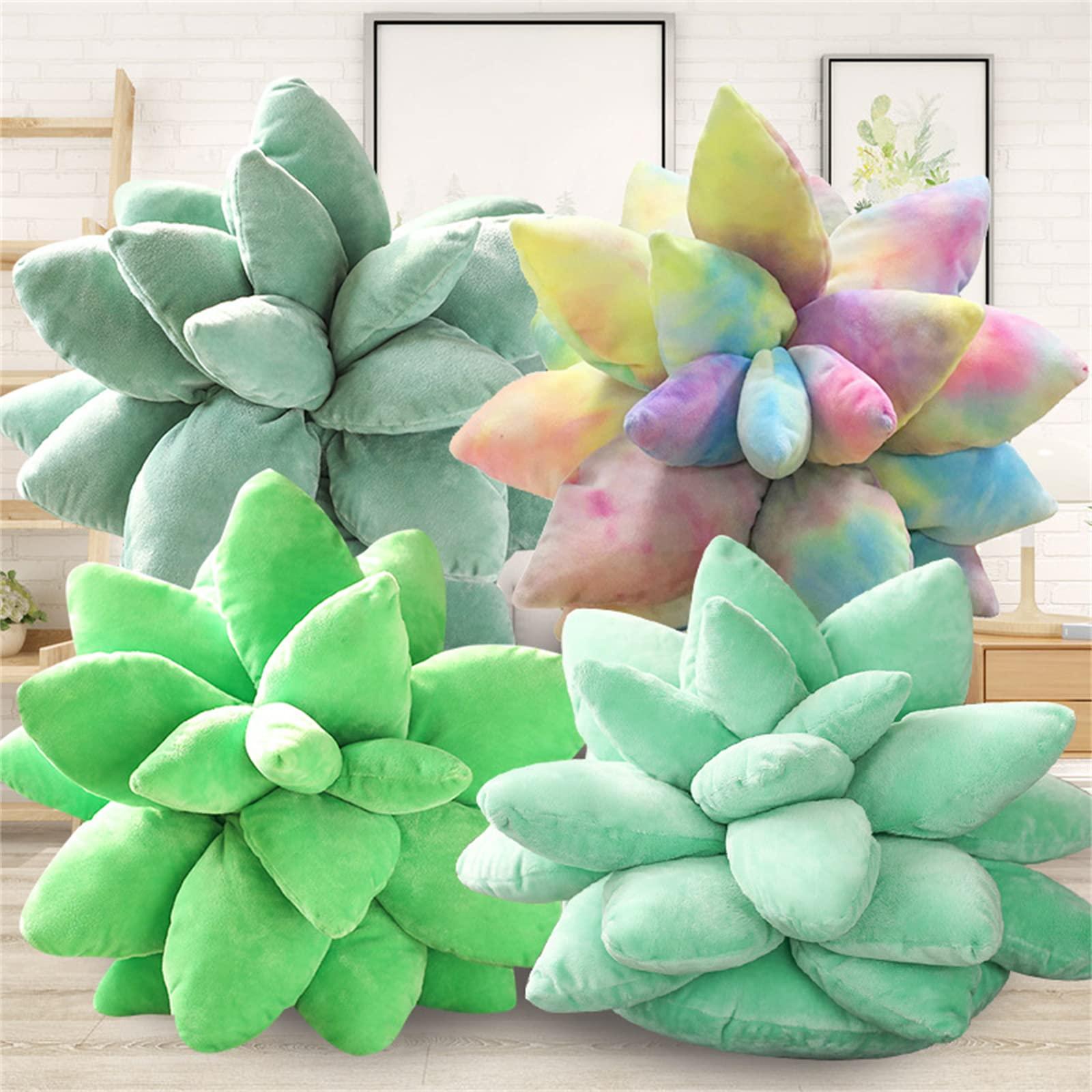 Cawevon 3D Succulents Cactus Pillow,Cute Pillows for Bedroom Aesthetic,10 Inch Lifelike Plush Stuffed Toys Soft Doll Creative Potted Flowers Pillow Chair Cushion Gift for Girls Kids (10 inches, Purple)
