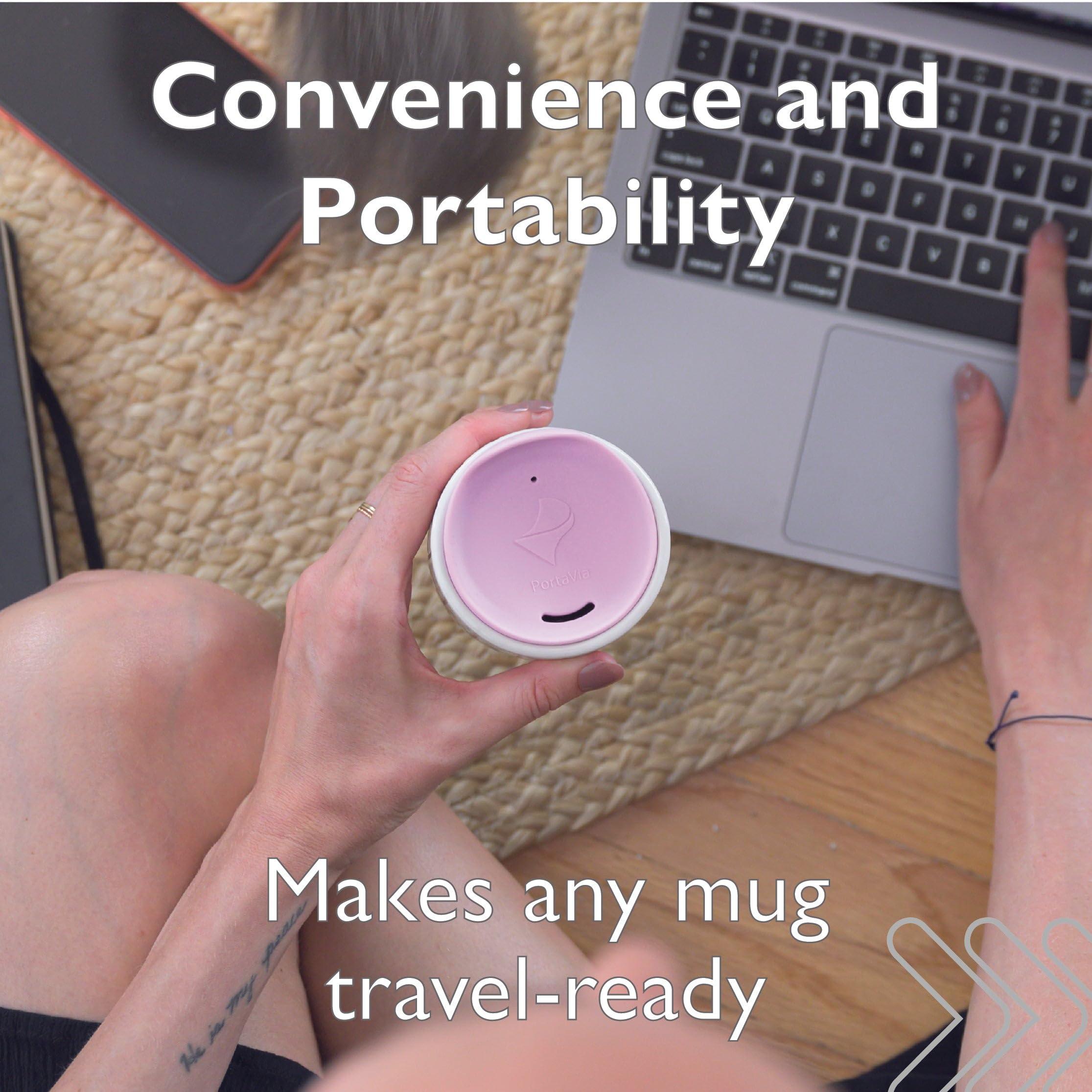 Porta Via Porta Via Reusable Coffee Cup Silicone Lid Fits Most Tumbler, Water Bottle, & Ceramic Coffee Mug Between 2.6\" - 3\" Dishwasher-Safe Ceramic Travel Mug Lid Keeps Hot Cups Hot (Small - Purple)