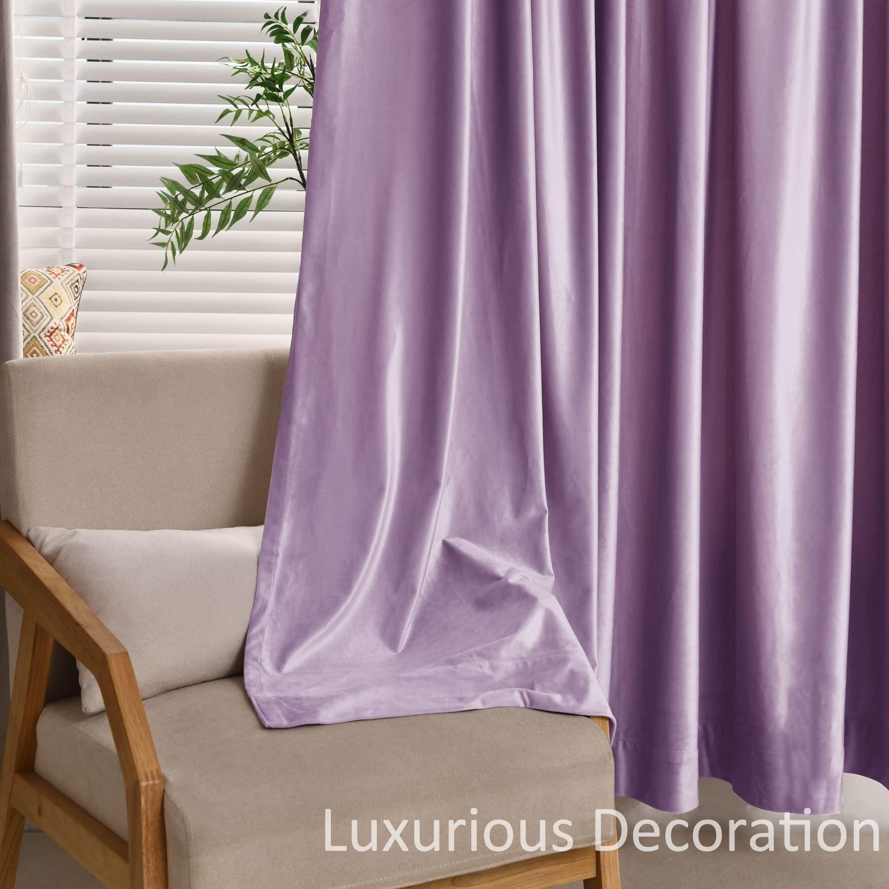 Fcosie Fcosie Extra Long Grommet Curtains - Custom Made Soft Velvet Drapes 10 to 24 feet Length - Room Darkening Window Panels in Violet - High Curtains for Living Room, 100" Wide by 204" Long, 1 Panel