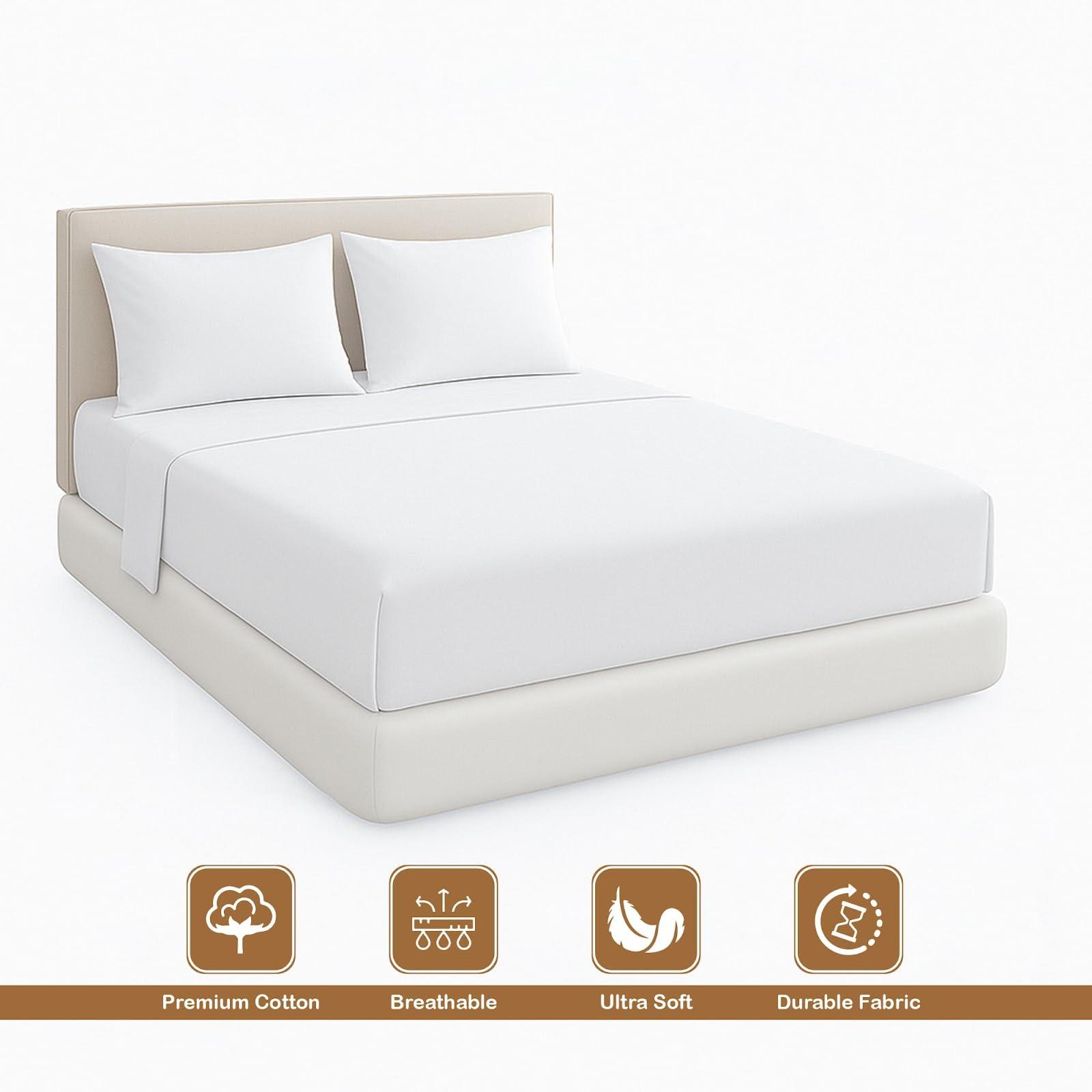 ARlinen Waterbed Sheets Super Single Size 600 Thread Count 100% Cotton 12 Inches -Deep Pockets- Attached Waterbed Sheet Set- 4 Piece - Hotel Luxury Bed - Extra Soft -White Solid Bed Sheets -Super Single