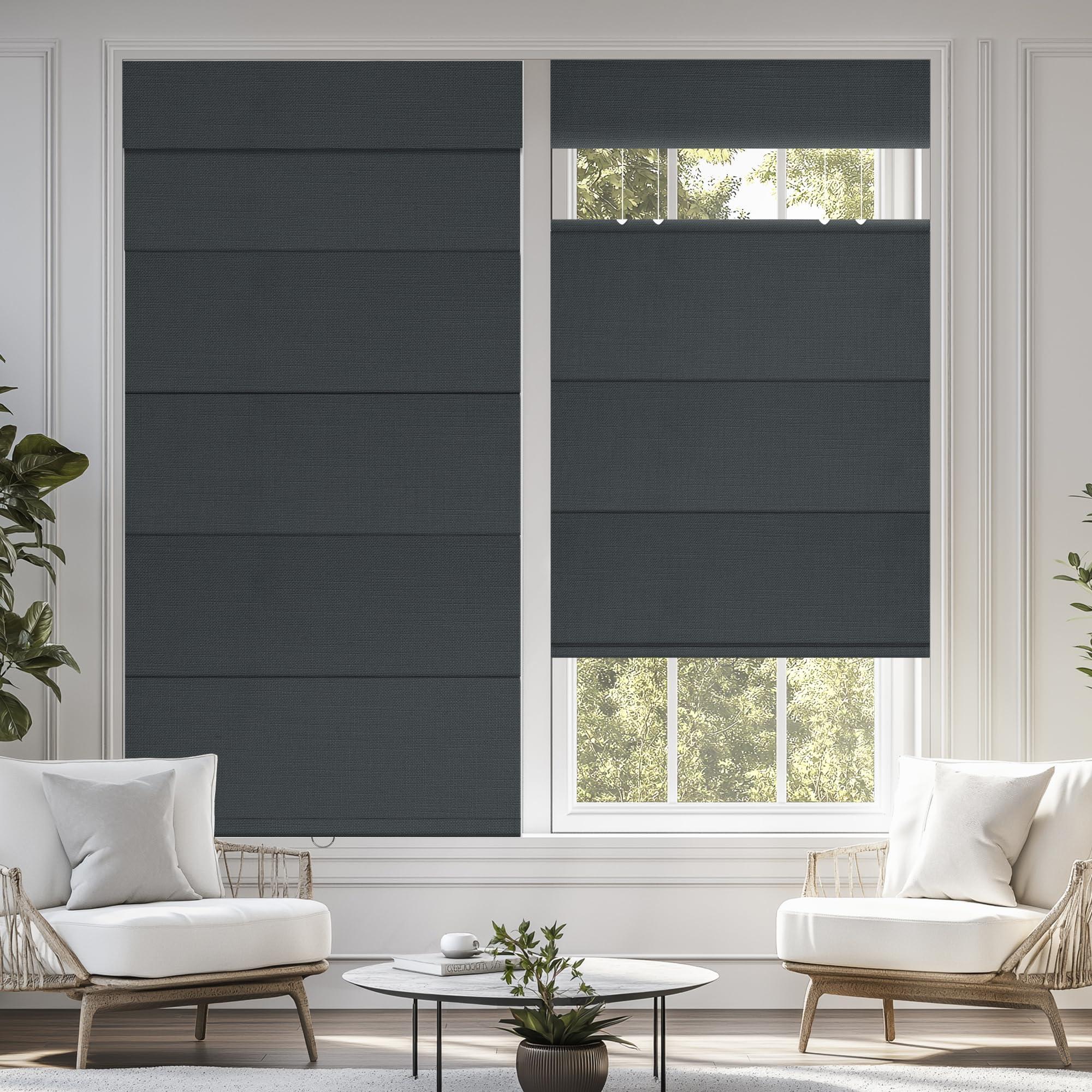 HOTSOON HOTSOON Top Down Bottom Up Roman Shades for Window,Cordless,Blackout Roman Window Shades,Room Darkening Fabric Thermal Insulation Custom Roman Blinds for Living Room Loft,Dark Gray,68W x 56H
