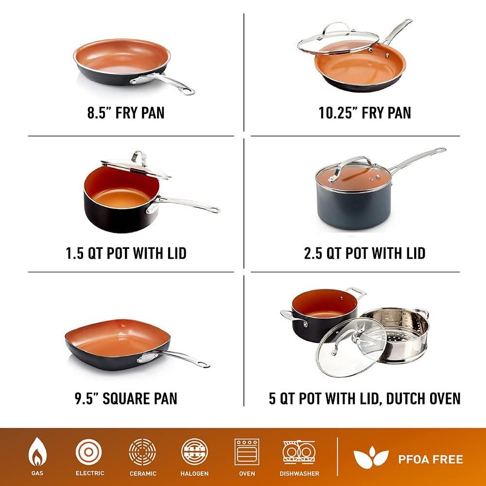 GOTHAM STEEL Gotham Steel Pots and Pans Set 12 Piece Cookware Set & Dishwasher Safe - 2023 Edition & 5 Quart Stock Multipurpose Pasta Pot with Strainer Lid & Twist and Lock Handles, Graphite