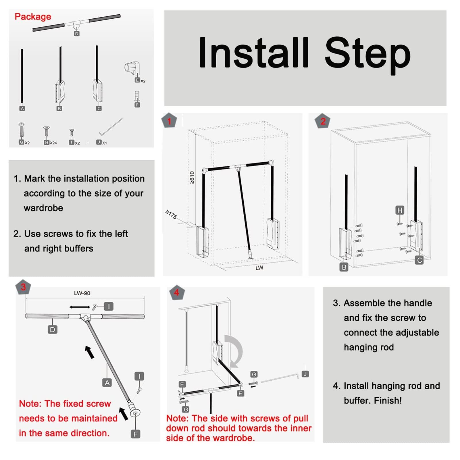 GFUDGBUIFIIIIGEDRI Pull Down Adjustable Wardrobe Rail Adjustable Hanging Lift Clothes Wardrobe Rail Extendable Clothes Hanger Wardrobe Pull Down Rod (Size : 45~60cm) ()