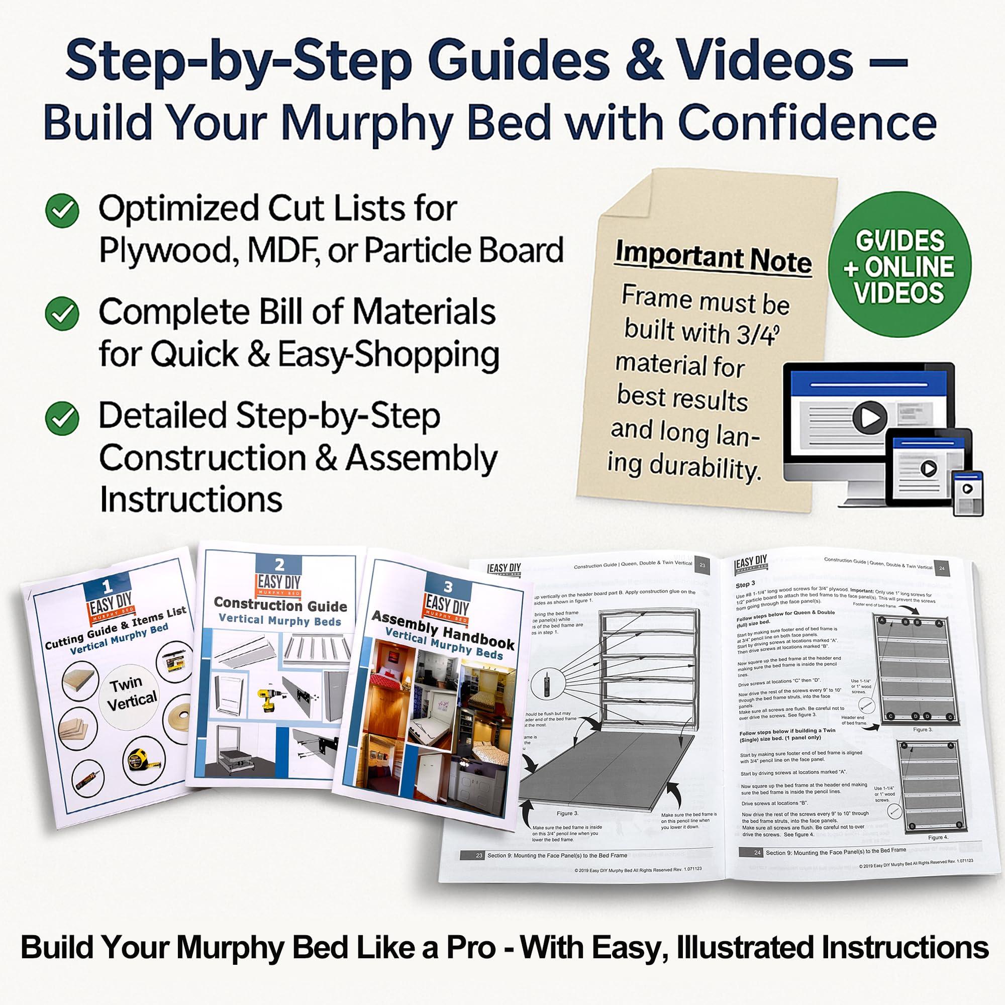 Easy DIY Murphy Bed Queen Murphy Bed Hardware Kit Vertical - Made in The USA - Murphy Bed Queen Size Murphy Bed Kit - DIY Murphy Bed Kit Queen Wall Bed for Guestroom - Easy to Build Hidden Murphy Beds - Wall Murphey Bed