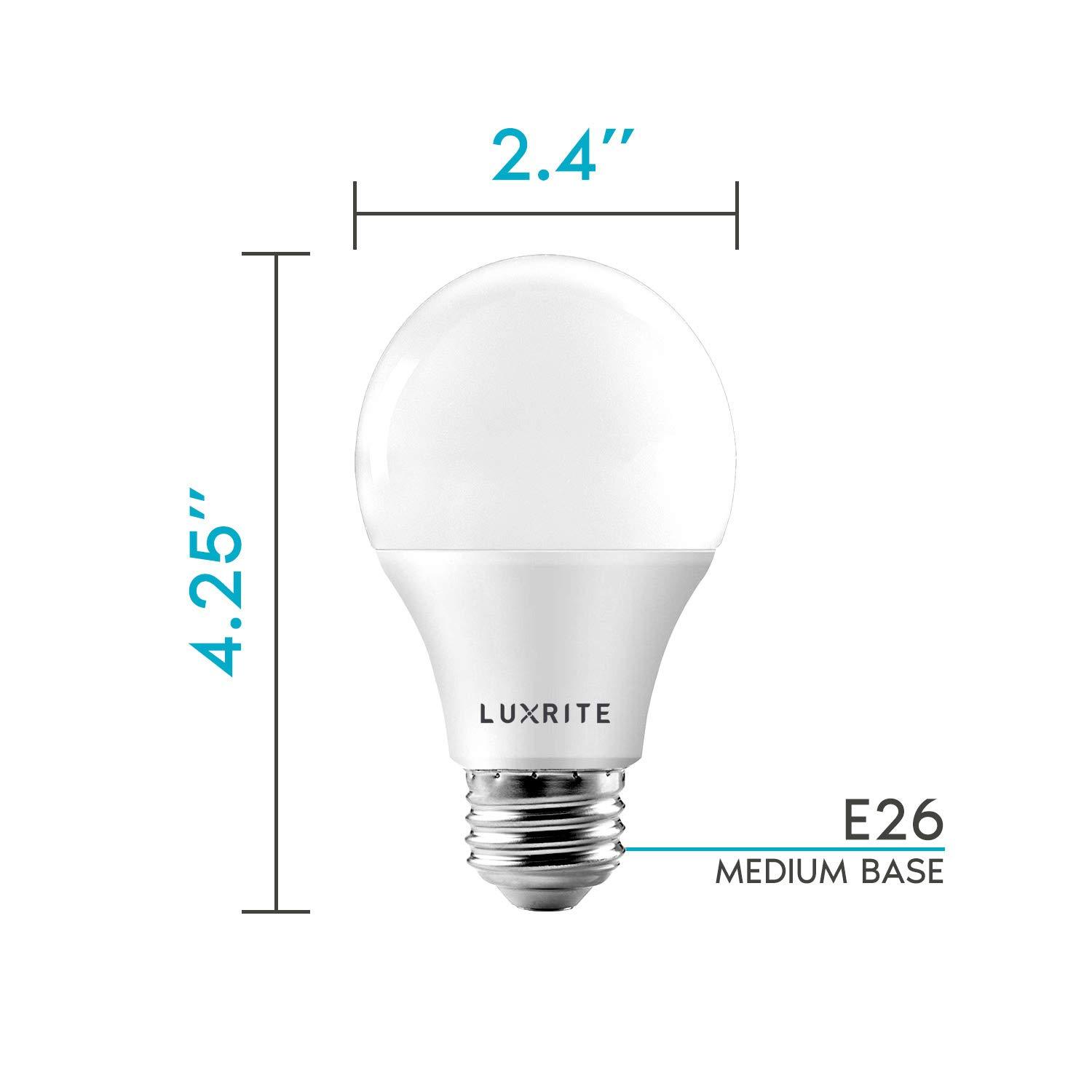 LUXRITE LUXRITE A19 LED Bulb 60W Equivalent, 2700K Warm White, 800 Lumens, Dimmable Standard LED Light Bulbs 9W, Enclosed Fixture Rated, Energy Star, E26 Medium Base - Indoor and Outdoor (16 Pack)