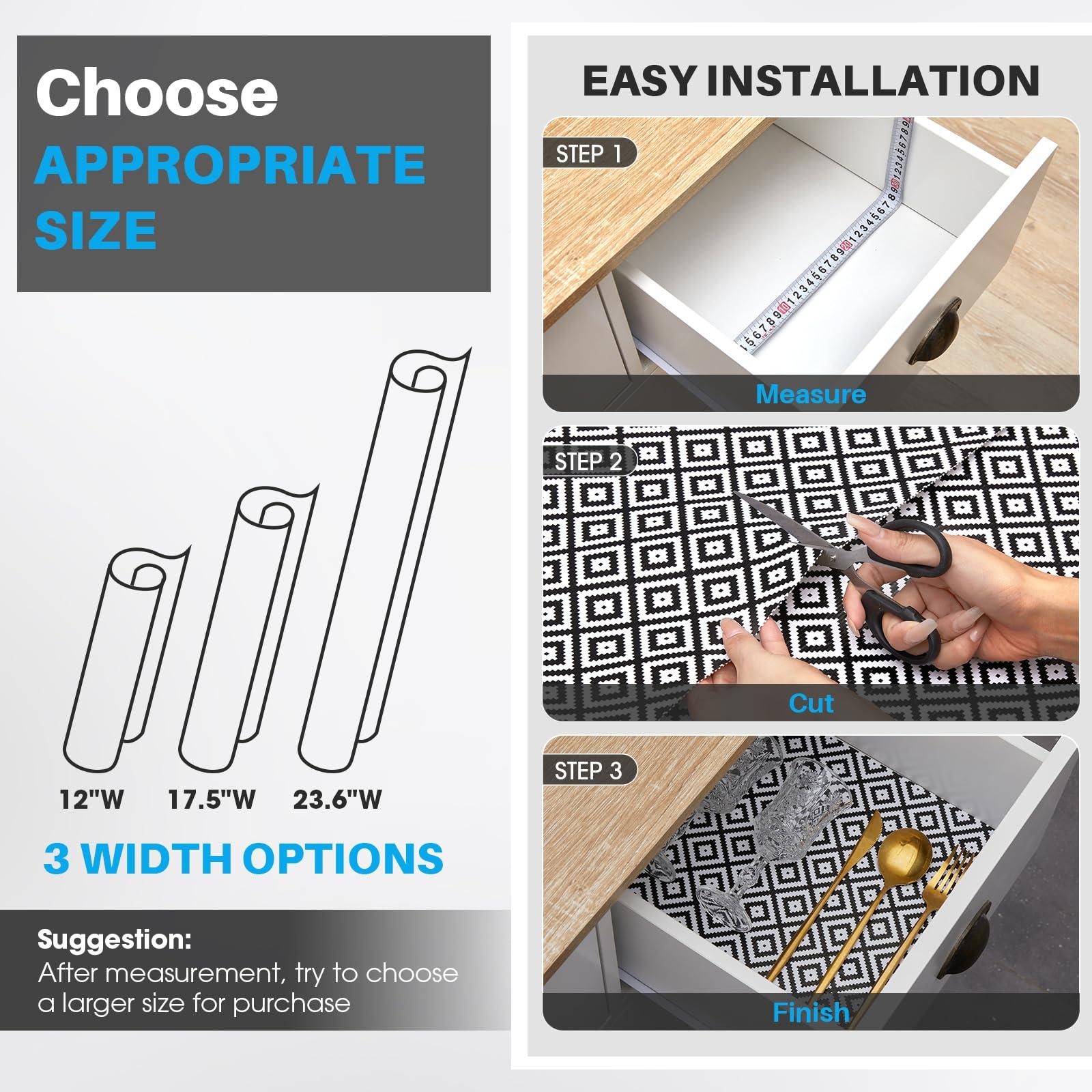 Coavas COAVAS Shelf Liner for Kitchen Cabinets Non Adhesive, Kitchen Drawer Liners Non Slip, Easy to Clean Shelf Paper, Cabinet Liners for Shelves, Dresser, Drawers, Black Rhombic, 12 in X 10 FT