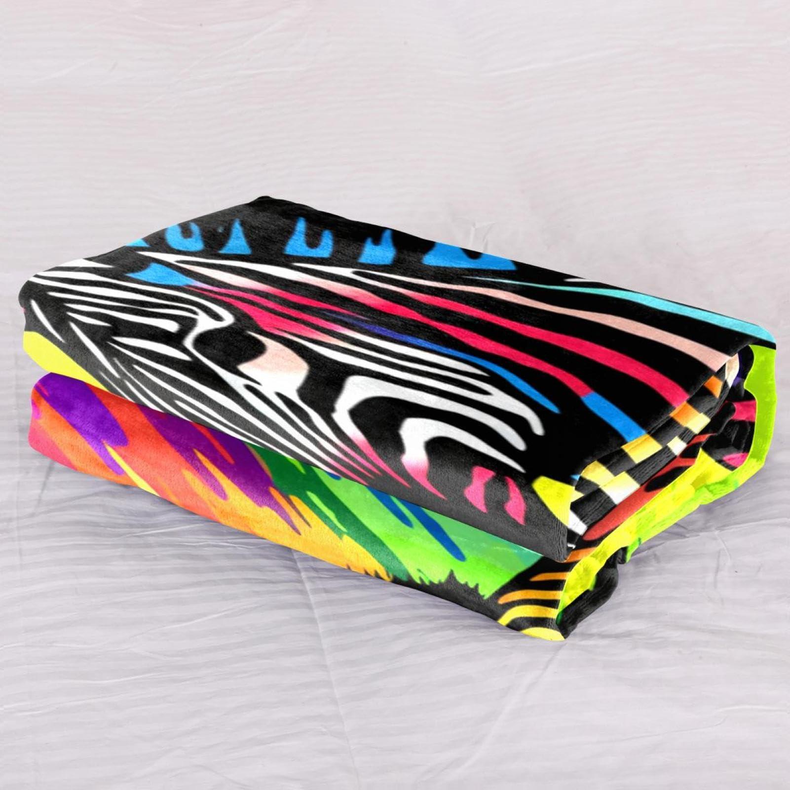 YTYVAGT Throw Blanket,Soft Blankets and Throws,Colorful Rainbow Zebra Print,59x39.3 in