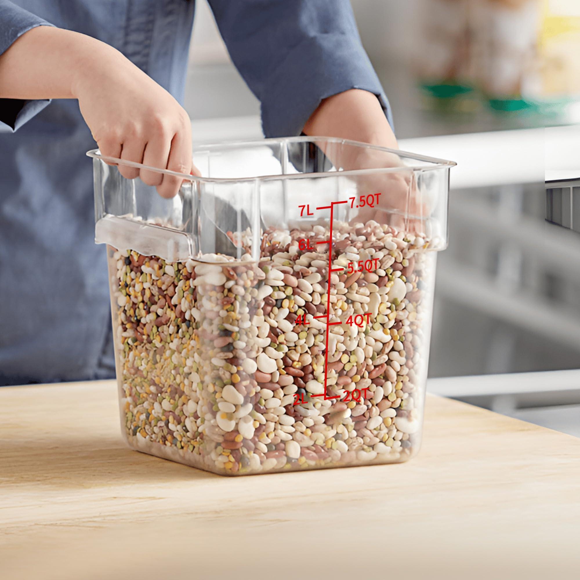 STEELUS STEELUS 4 Pack Food Storage Containers, 8 Quart with Lids, Square Commercial Containers with Scale, Clear NSF Food Organizing, Polycarbonate