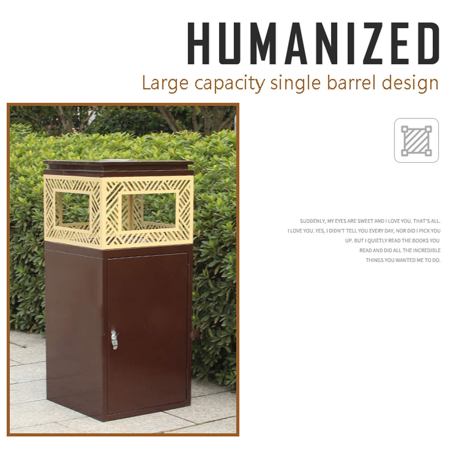 TOMYEUS TOMYEUS Outdoor Trash Can Square Single-Tube Trash Can Outdoor/Indoor Commercial Waste Bin Metal Recessed Panel Trash Can with Ashtray, 40L/10.5 Gallon Garbage Enclosure