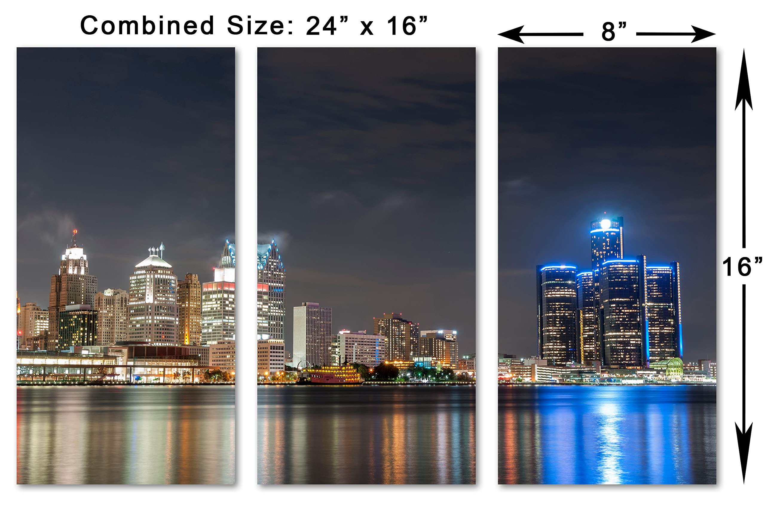 HomeLoft Basics 24 x 16 TOTAL - Detroit, Michigan, USA Skyline Canvas Print - 3 Panel Split, Triptych Wall Art