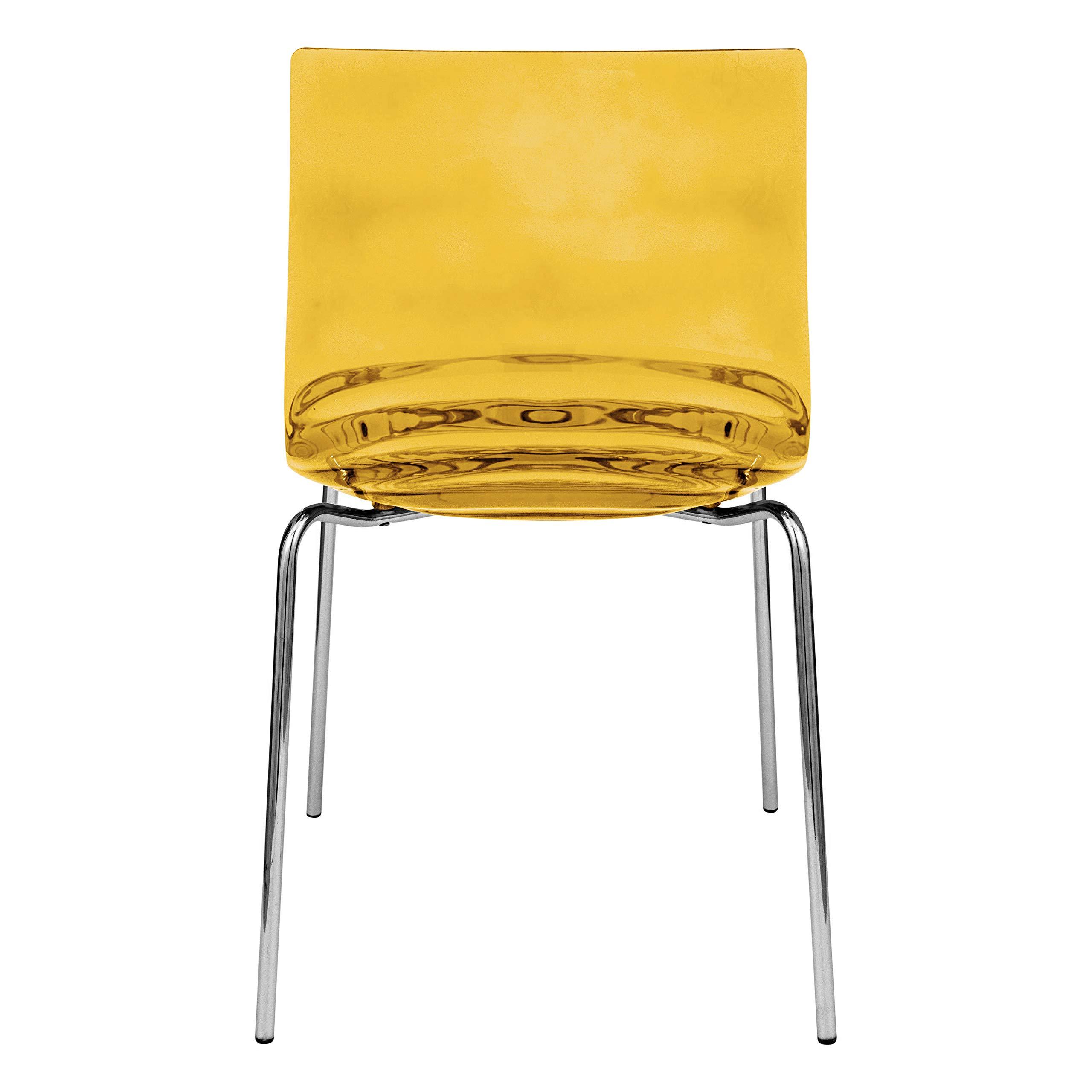 LeisureMod LeisureMod Astor Water Ripple Design Modern Lucite Dining Side Chair with Metal Legs, Transparent Orange