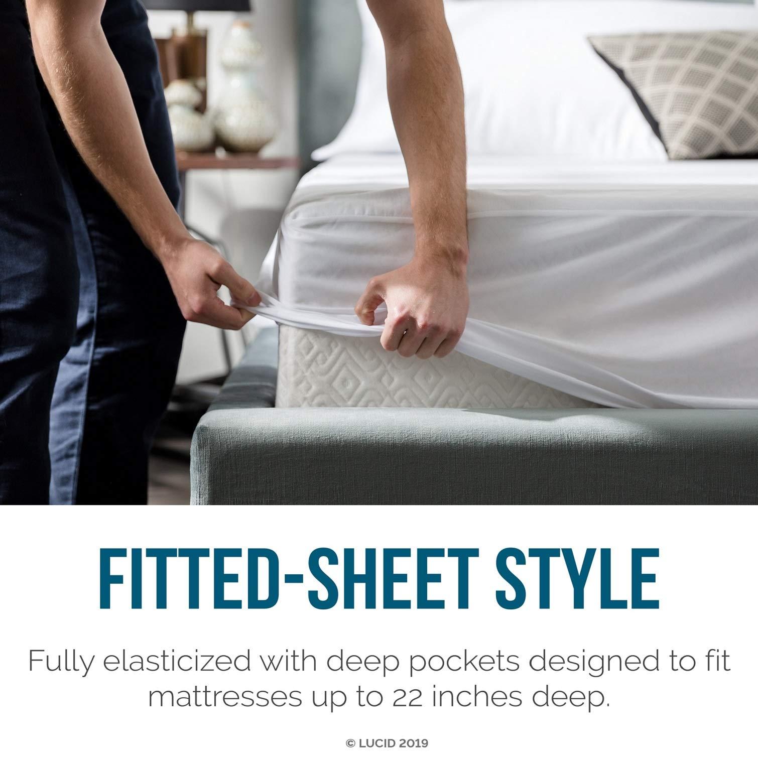 LUCID LUCID Premium Hypoallergenic 100% Waterproof Mattress Protector - Universal Fit, Cotton Terry Top, King