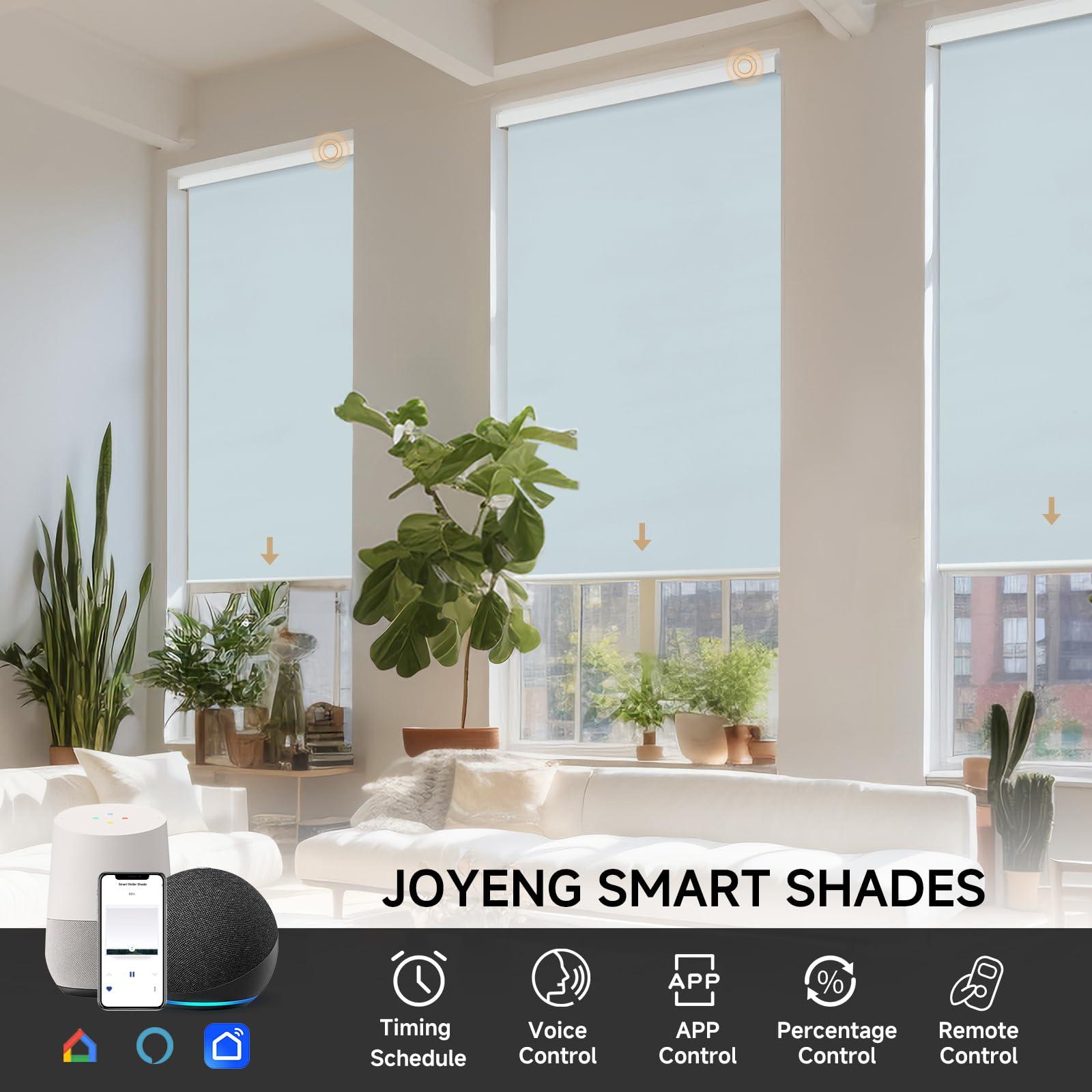 JOYENG JOYENG Motorized Blinds Blackout Shades Automatic Shades Remote Control Cordless Room Darkening Smart Window Blinds Custom Size (Waterproof Light-Blue)