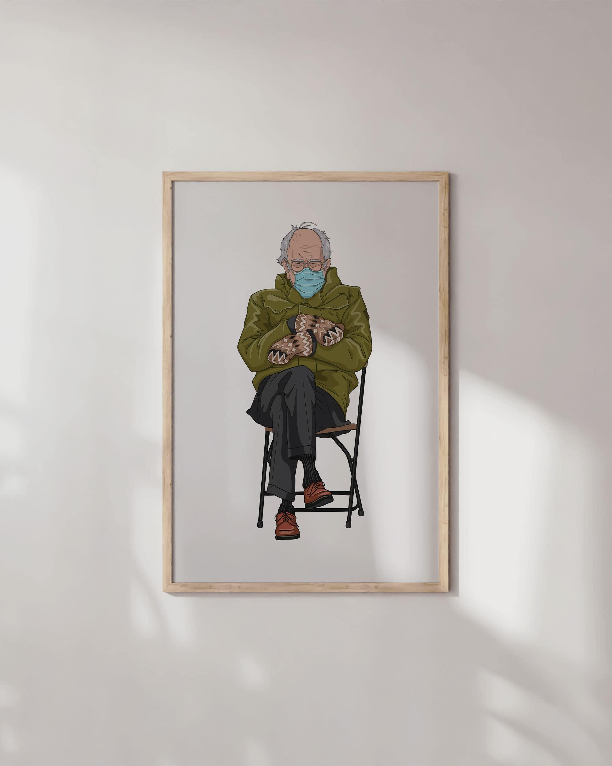 HAUS AND HUES HAUS AND HUES Bernie Sanders Meme - Bernie Sanders Poster, Meme Posters, Meme Wall Art, Political Posters Bernie Sanders Mittens Political Posters Liberal Bernie\'s Mittens (Beige Framed, 16x20)