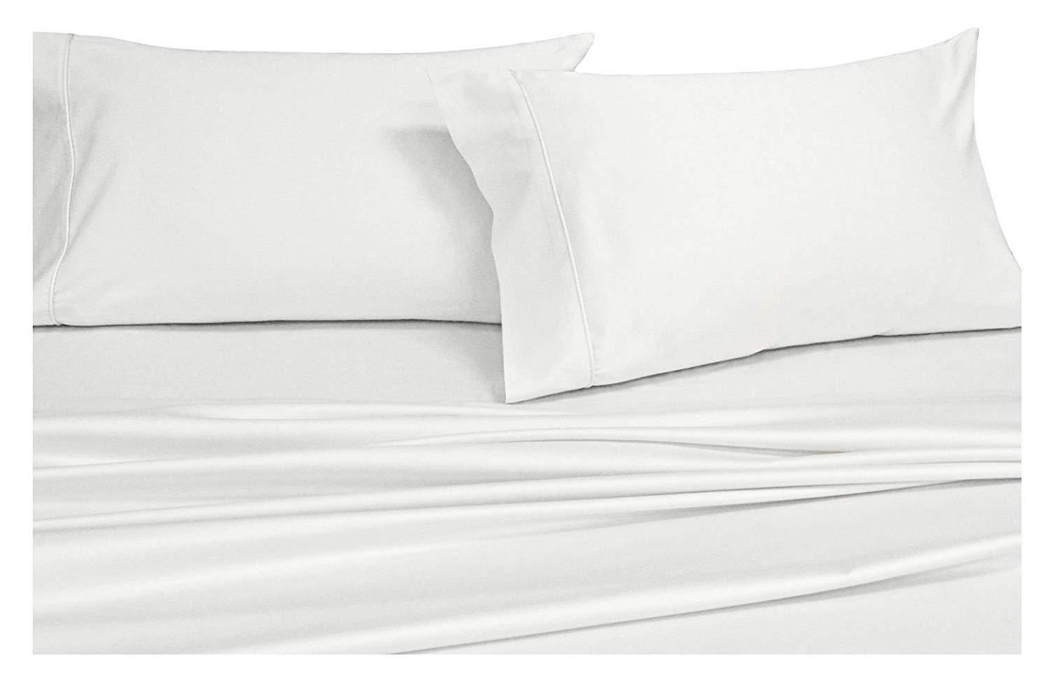 Olivialinen Olivialinen Waterbed Sheet Set-King/Calking Size-400 Thread Count, Ultra Soft 100% Cotton-4 Pcs Attached Waterbed Sheet Set, 18 Inch Deep Pocket (White Solid, King/Calking Size) Waterbed Sheet