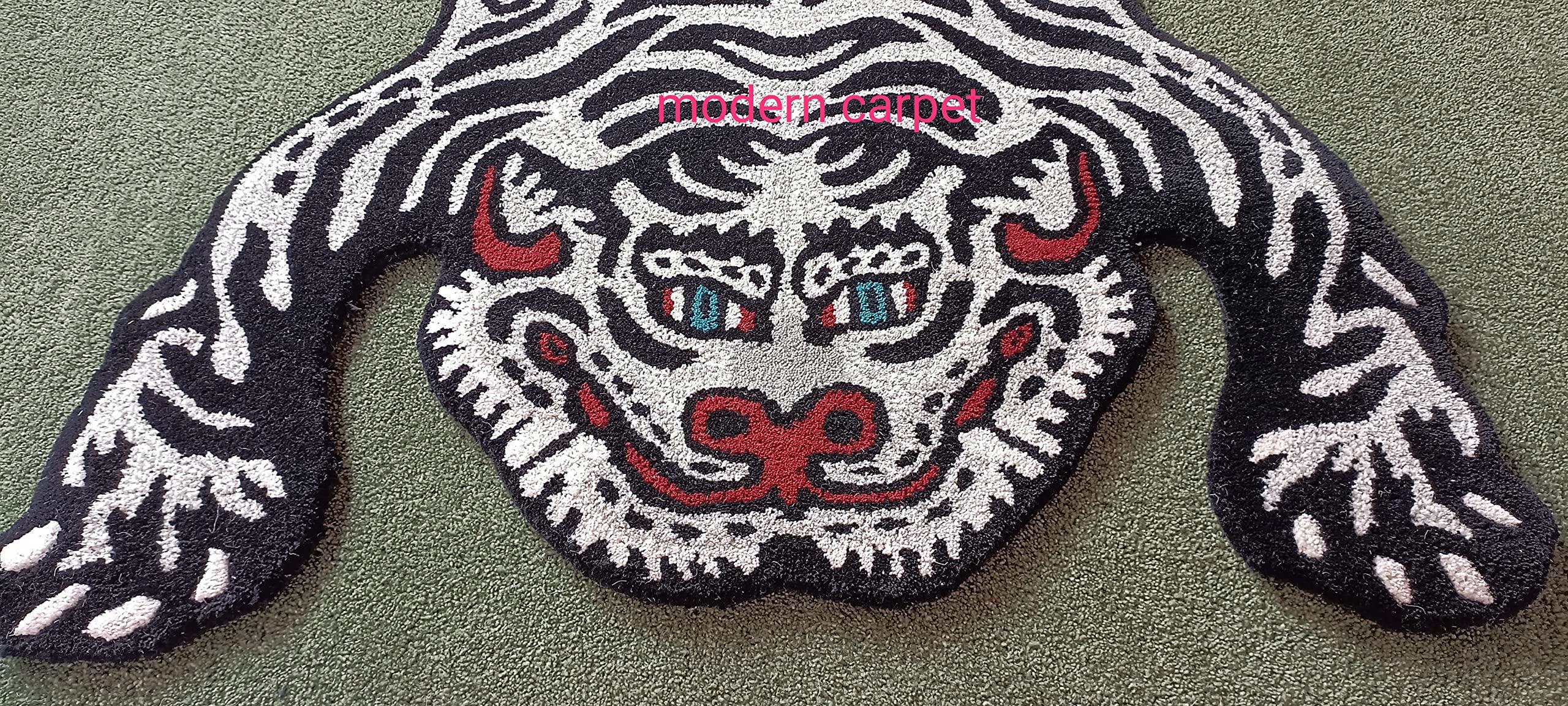 HomeLoft Basics Tiger Rugs 3x5 Ft for Dcor Carpet Handmade Tufted 100% Woolen Tibetan Rugs Animal Carpets for Room & Bedroom by Modern Carpet