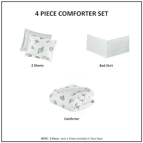 Harbor House Harbor House Cozy Cotton Comforter Set - Coastal, All Season Down Alternative Casual Bedding with Matching Shams, Decorative Pillows, Beach House, Reversible Seashell Blue Twin(72"x90") 3 Piece