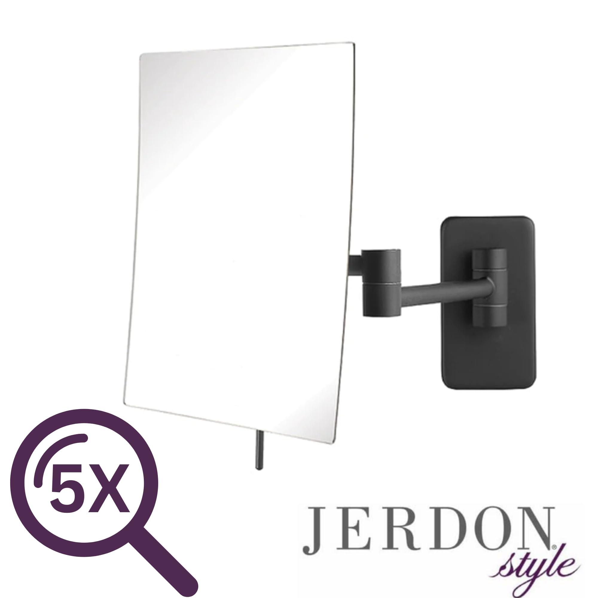 JERDON JERDON Wall Mount Makeup Mirror with 5X Magnification - 8.75 x 6.5 Rectangular Mirror Extends 14 Black Finish Model JP695BK