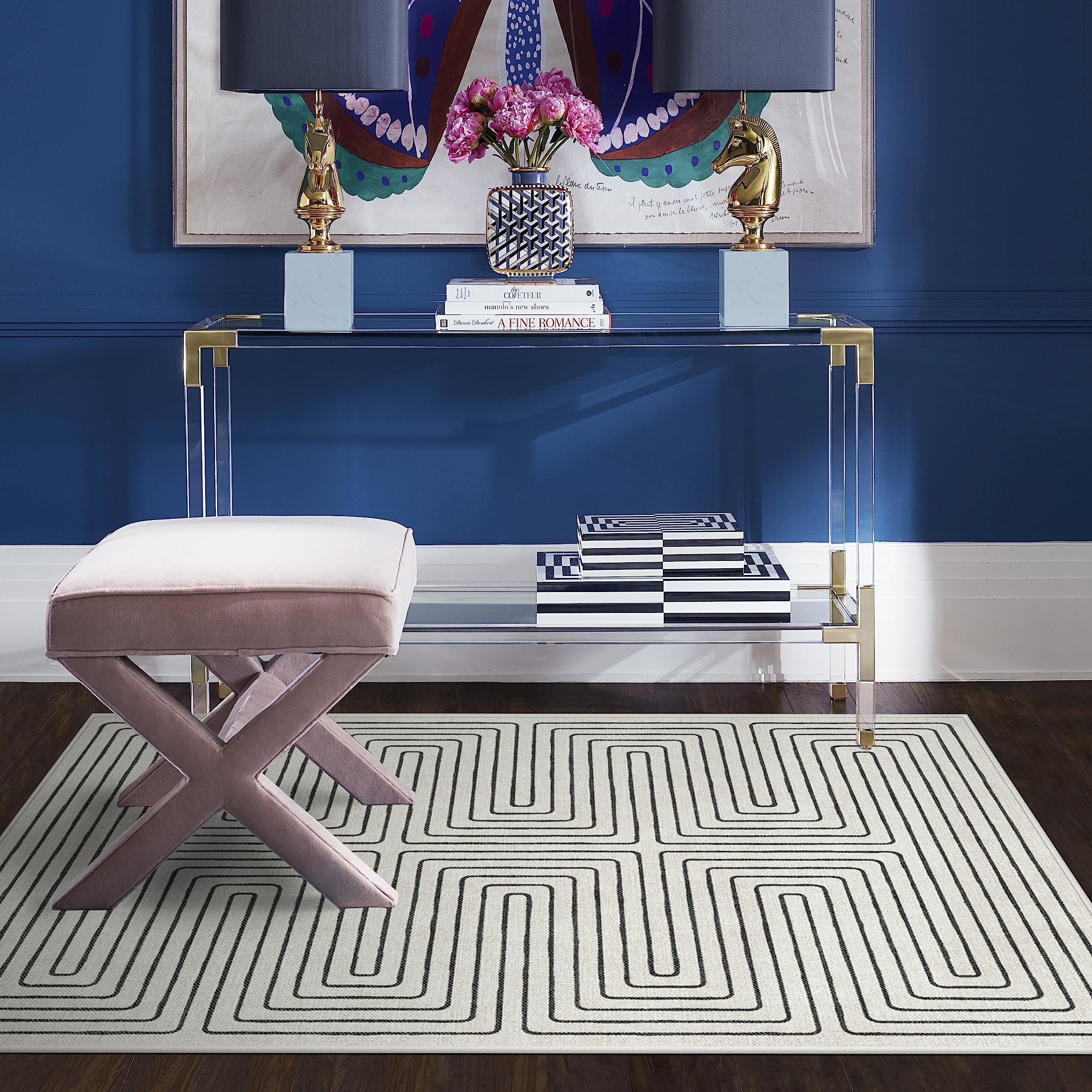 RUGGABLE RUGGABLE x Jonathan Adler Washable 3x5 Area Rug, Labyrinth Black/Ivory, Premium Modern Rugs for Living Room, Bedroom, Kitchen, Office, Classroom with Gripper Non Slip Pad