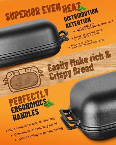 Sxmprail Cloche Loaf Dutch Oven, Pre-Seasoned, 9.5QT, 13 LBS Heavy Duty, Non-Stick, Large Bread Loaf Pan, Oval Cast Iron Bread Pan With Lid, Cloche Homemade Loaf Pan, Sourdough Artisan Bread Baking Pan