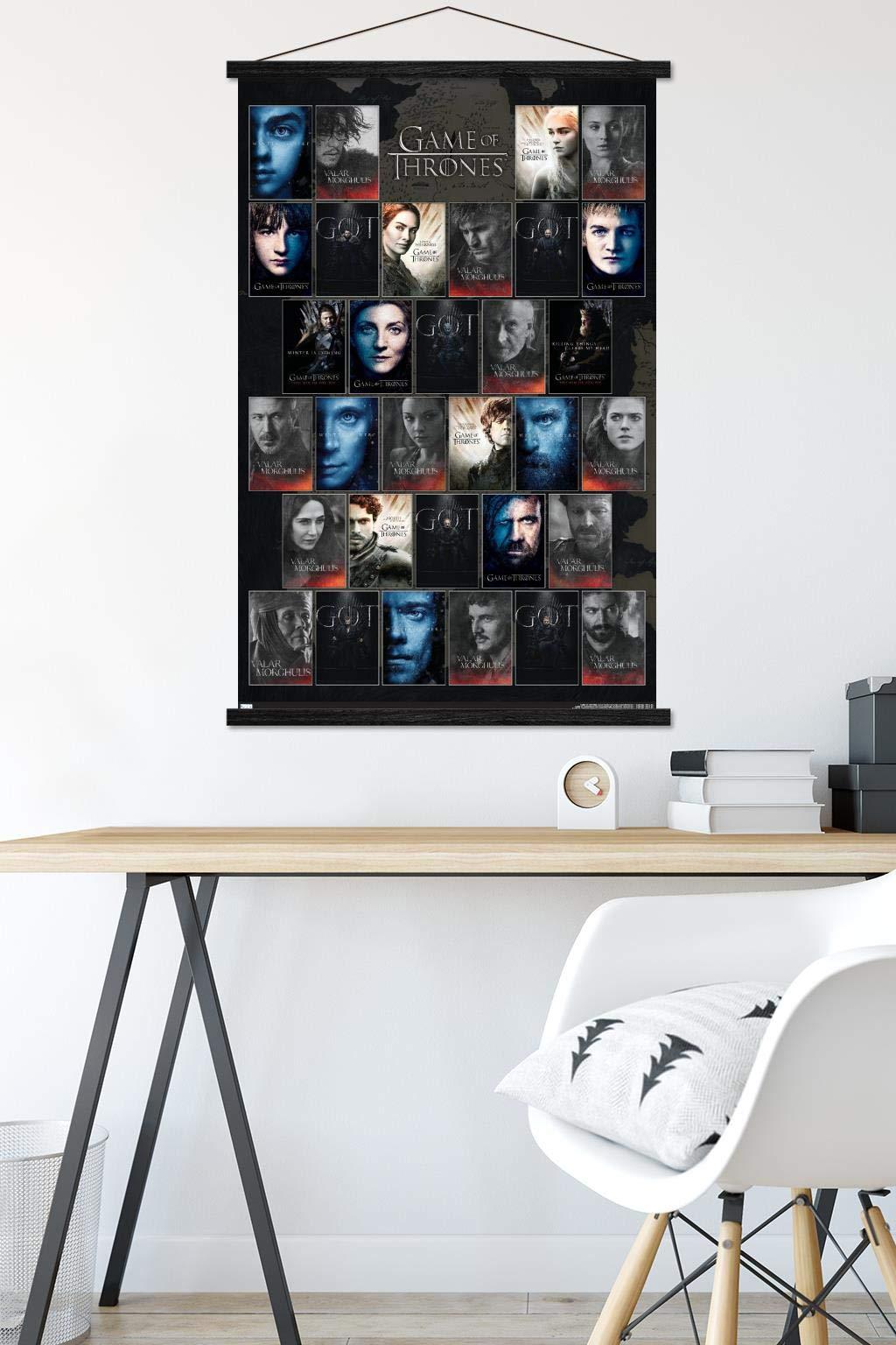 Trends International Trends International Game of Thrones-Grid Wall Poster with Magnetic Frame, 22.375\" x 34\", Premium Print and Black Hanger Bundle