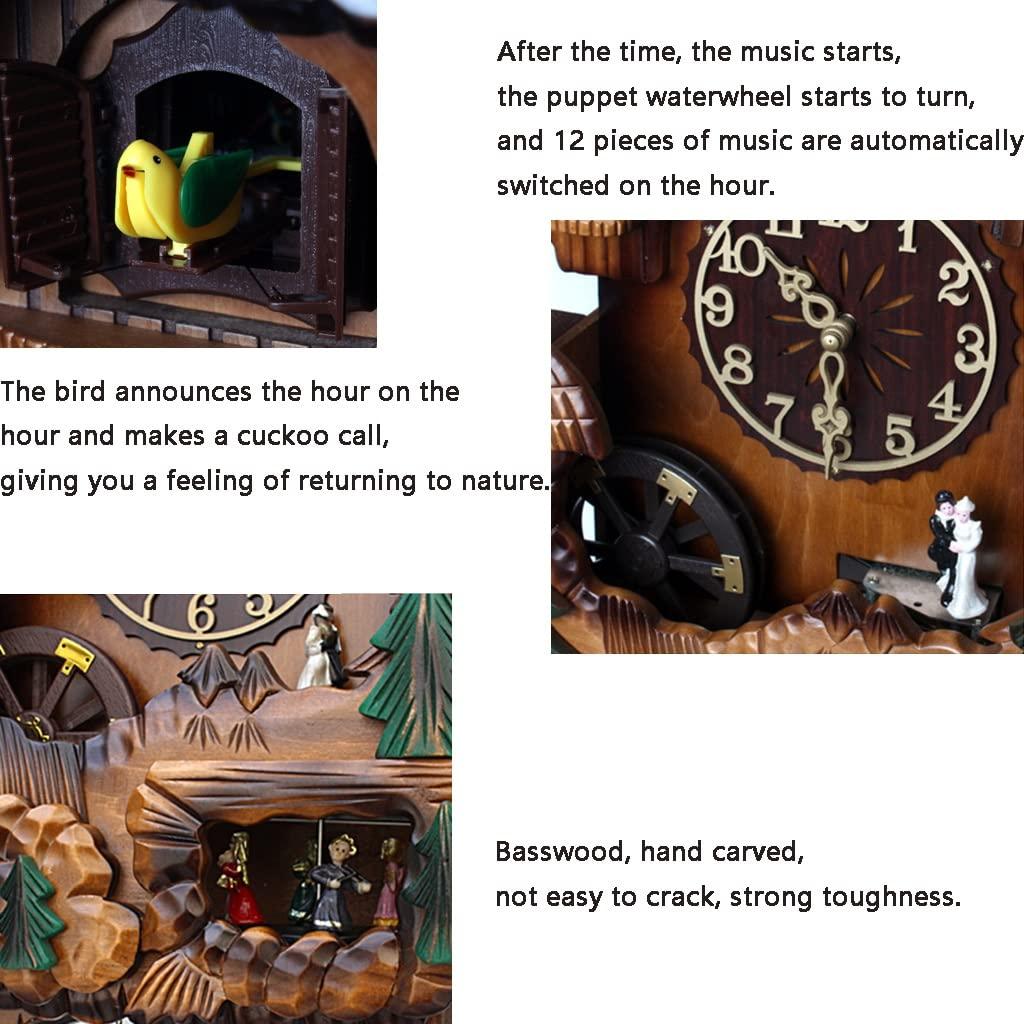 Y-kaiwen Cuckoo Clocks for Wall Bird Clock for Kitchen Modern Living Room Wall Clock Handcrafted Wood Cuckoo Clock Wall Decor (Color : Brown, Size : Digital dial 38 * 84cm)