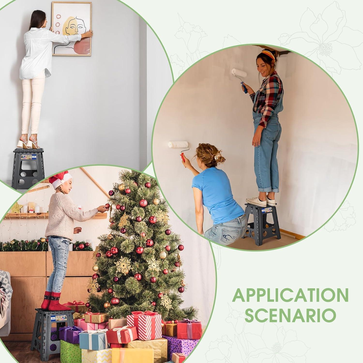 ACKO ACKO Folding Step Stool Foldable 16 Inch Stools for Adults and Kids,Plastic Stools Tall 400 lbs Capacity,Collapsible Stool for Kitchen, Stepping Foot Stool with Handle,Dot Grey 6Pack