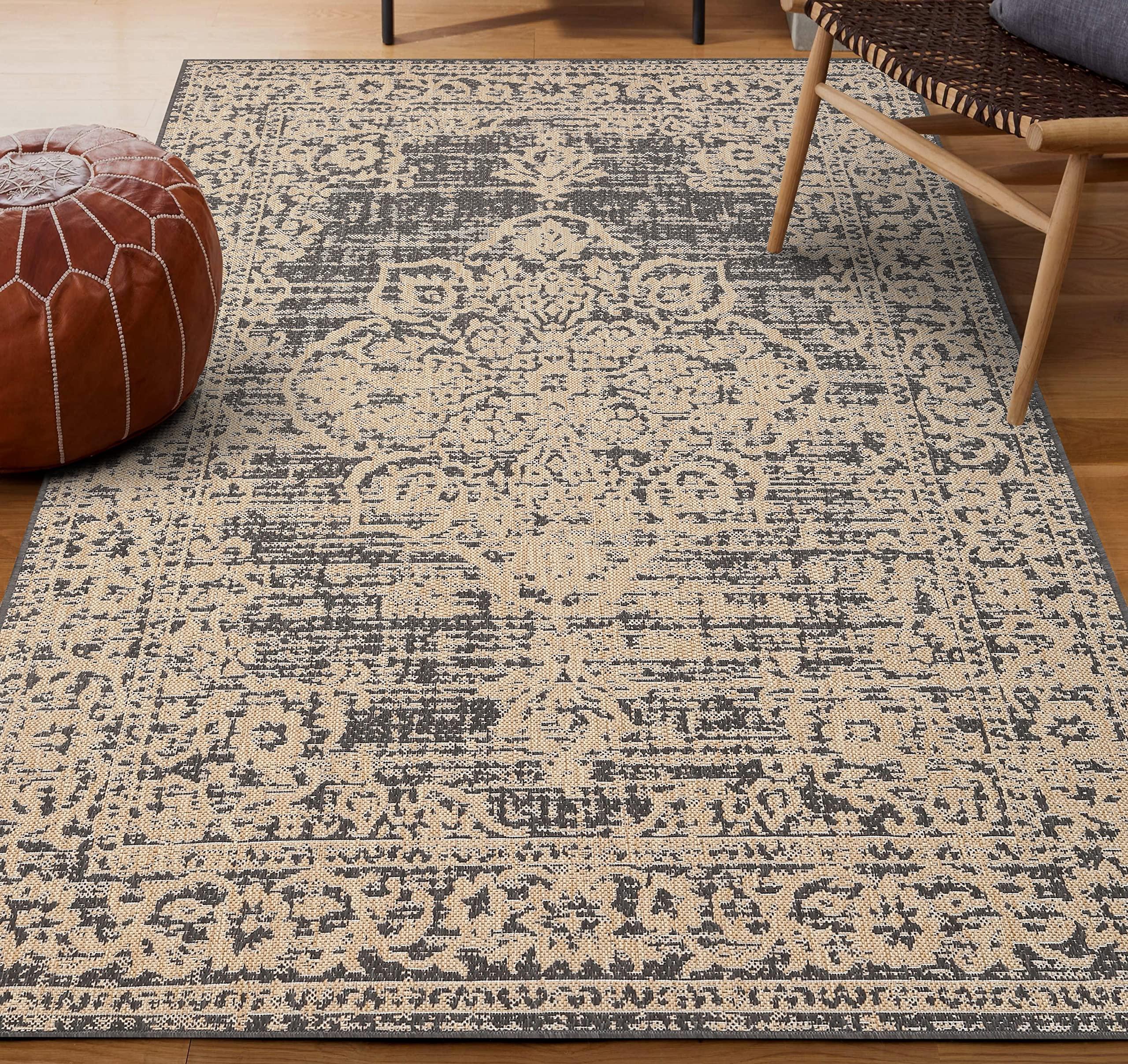 Sherloom Sherloom Modern Vintage Indoor Outdoor Area Rug Weather Resistant Outdoor Carpet for Porch Deck Balcony Backyard Patio Rug 8x10 Gray