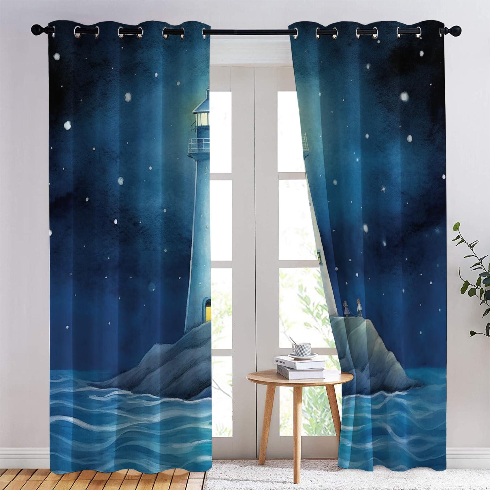 HomeLoft Basics HomeLoft Basics Lighthouse Curtains, Starry Sky Blackout Curtains for Bedroom, Thermal Insulated Room Darkening Grommet Drapes for Living Room, Window Treatments, 72 Inch Curtains 2 Panel Set - KQY515
