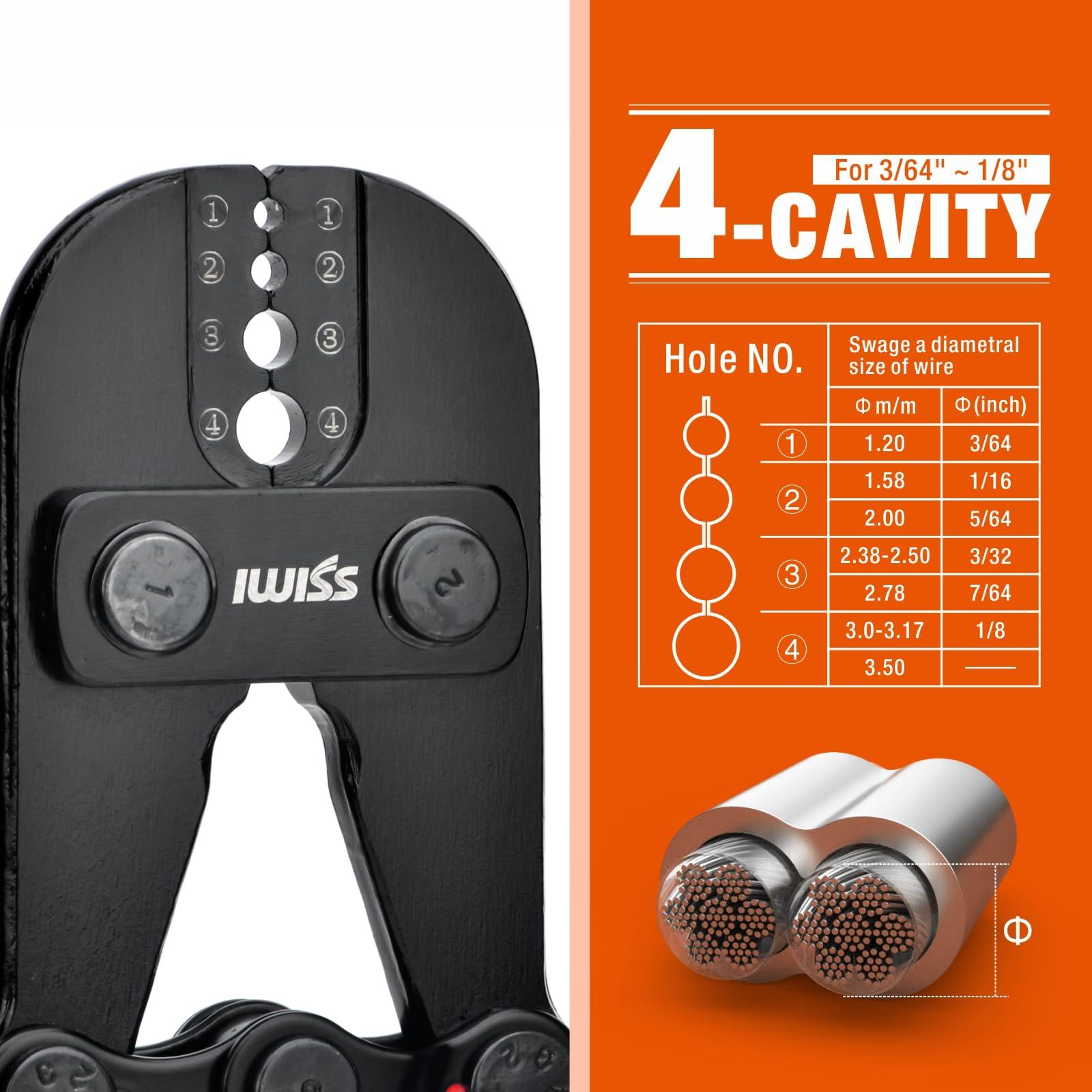 IWISS iCrimp Wire Rope Crimping Tool for Aluminum Oval Sleeves, Double Sleeves, Crimping Loop sleeve from 3/64-inch to 1/8-inch