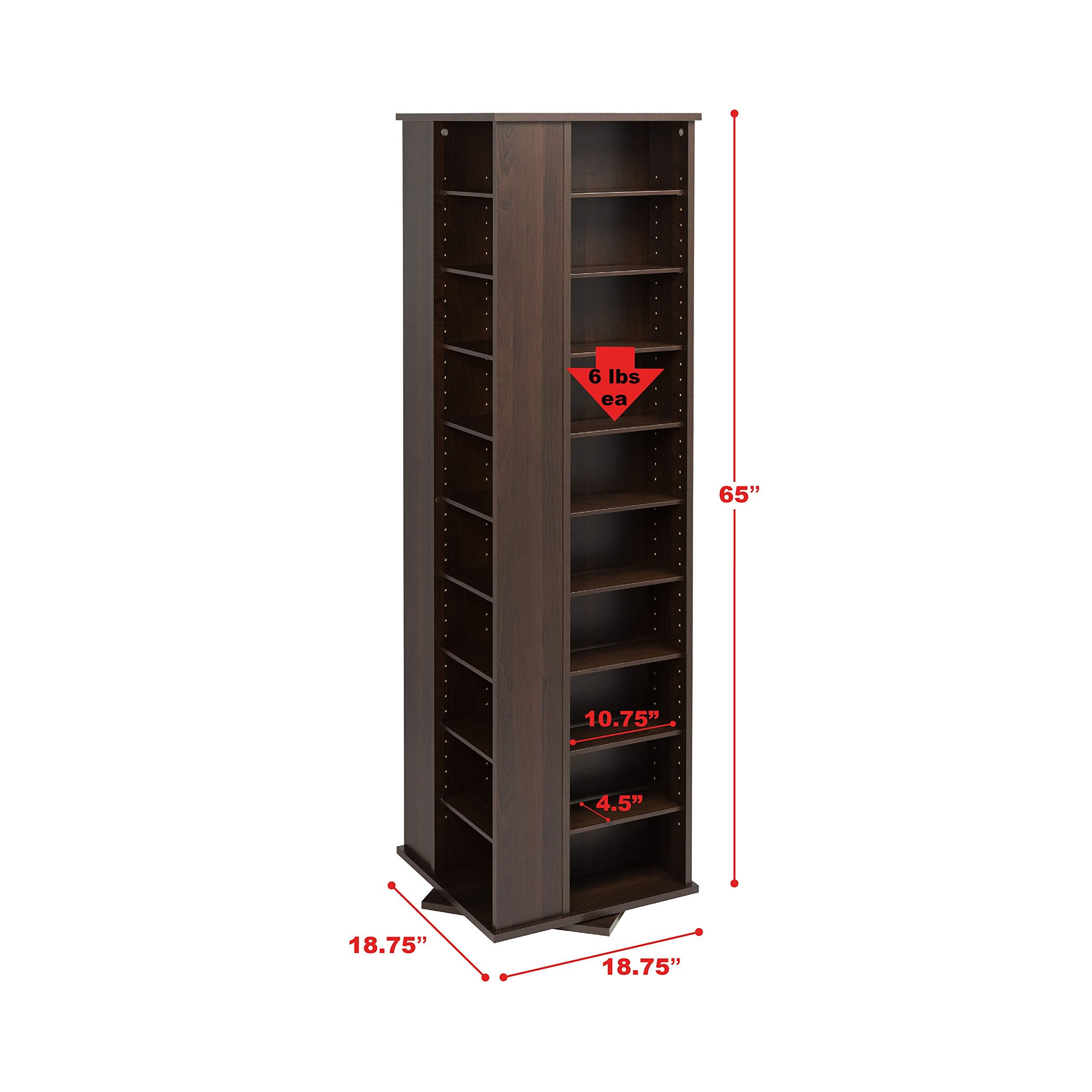 Prepac Prepac 4 Revolving Display Cabinet Media Storage, Large Four-Sided Spinning Tower, Espresso