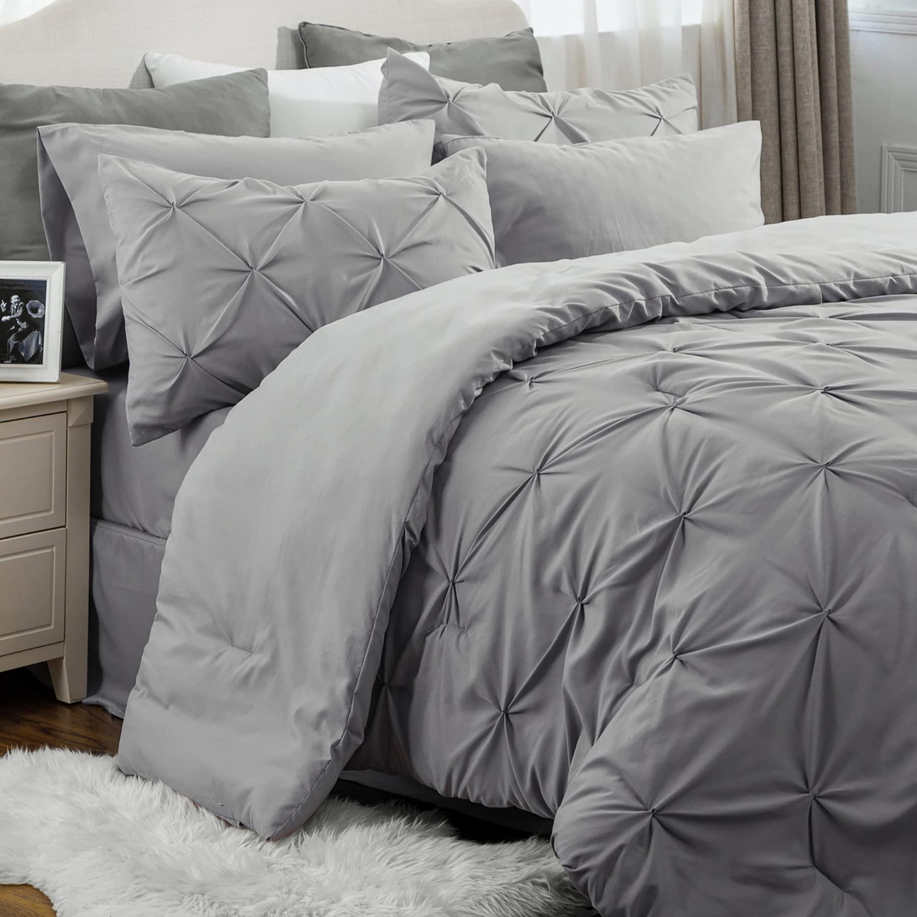 YASH BEDDING YASH BEDDING Gray Warm Pinch Pleated Down Comforter Set 5 Pieces Oversized King Size 100% Egyptian Cotton 500 Tc- All Sesons 1 Comforter and 4 Pillow Cases