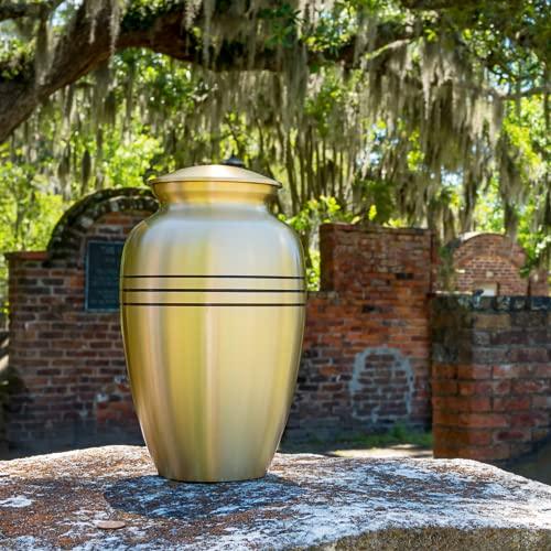 Silverlight Urns Classic Three Bands Gold Cremation Urn for Ashes, Brass, Gold Urn, Adult Sized Cremation Urn, 10 Inches High