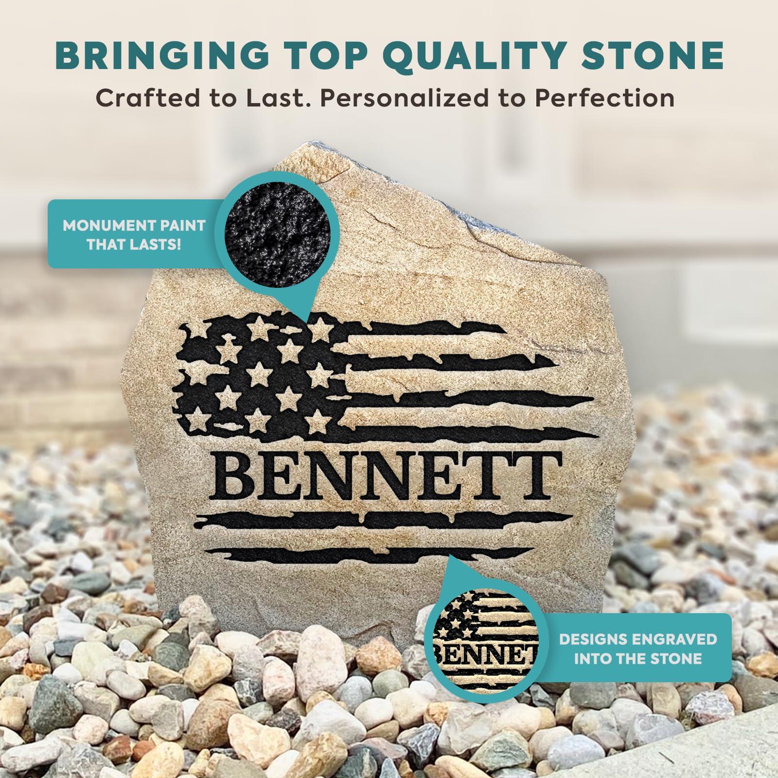 DESIGN A STONE Personalized Flag Name Stone - Engraved Garden Stone - Sandstone 21\" x 21\" - Monogram Stone by Design A Stone