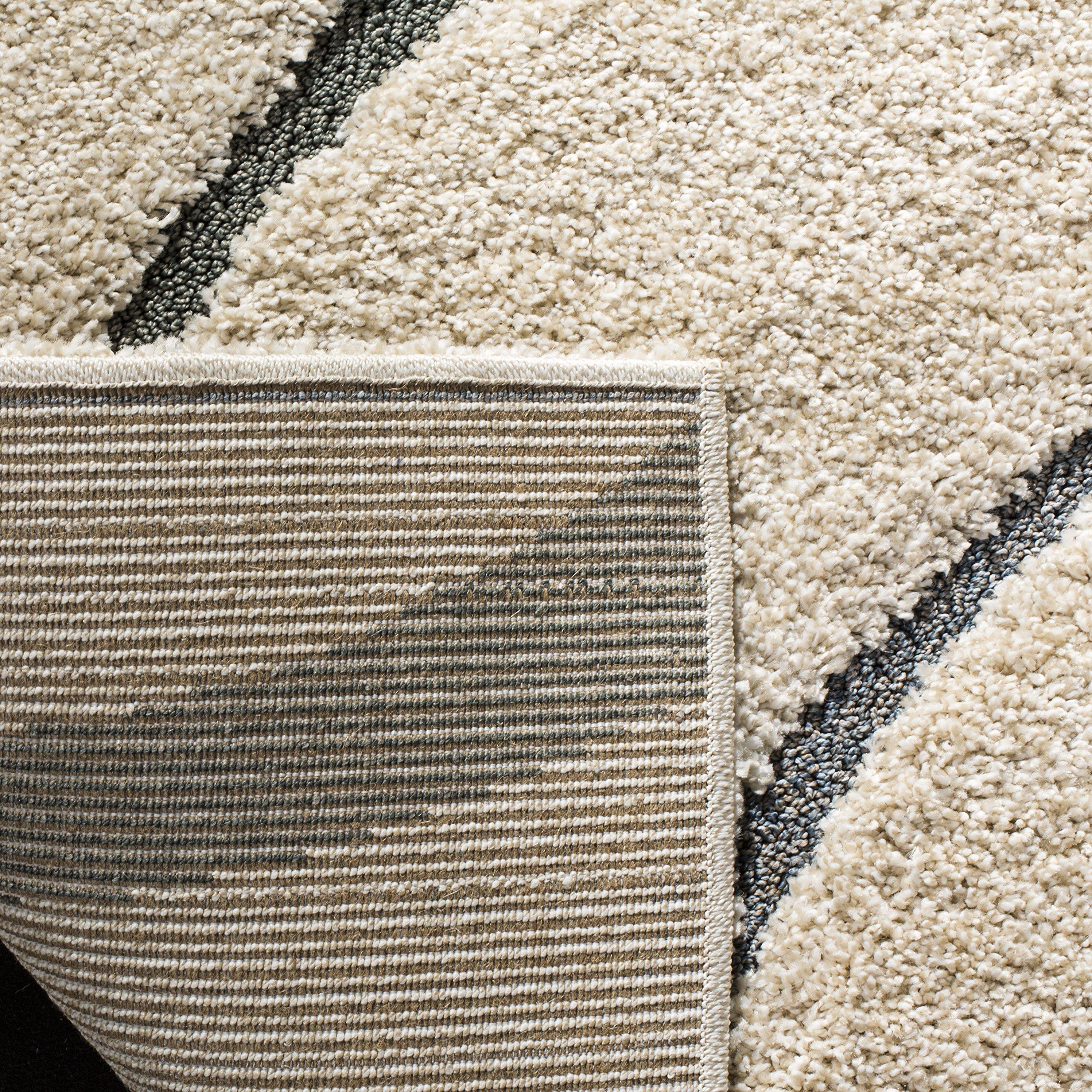 Safavieh SAFAVIEH Florida Shag Collection 6'7" Square Cream / Light Blue SG472 Abstract Wave Non-Shedding Living Room Bedroom Dining Room Entryway Plush 1.2-inch Thick Area Rug