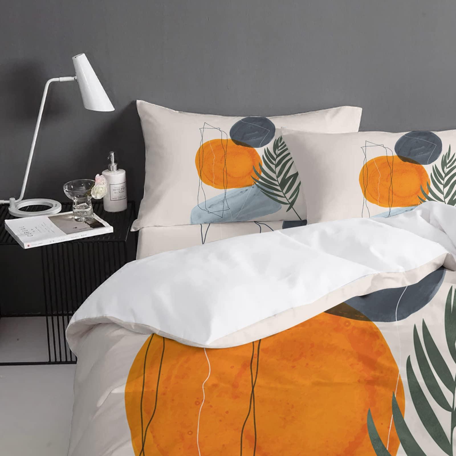 Debedcor Cal. King Comforter Covers Sets Boho Middle Century 4 Piece Duvet Cover Set Lightweight Microfiber Soft Bedding Set for Adult Teen, Modern Abstract Art Geometric