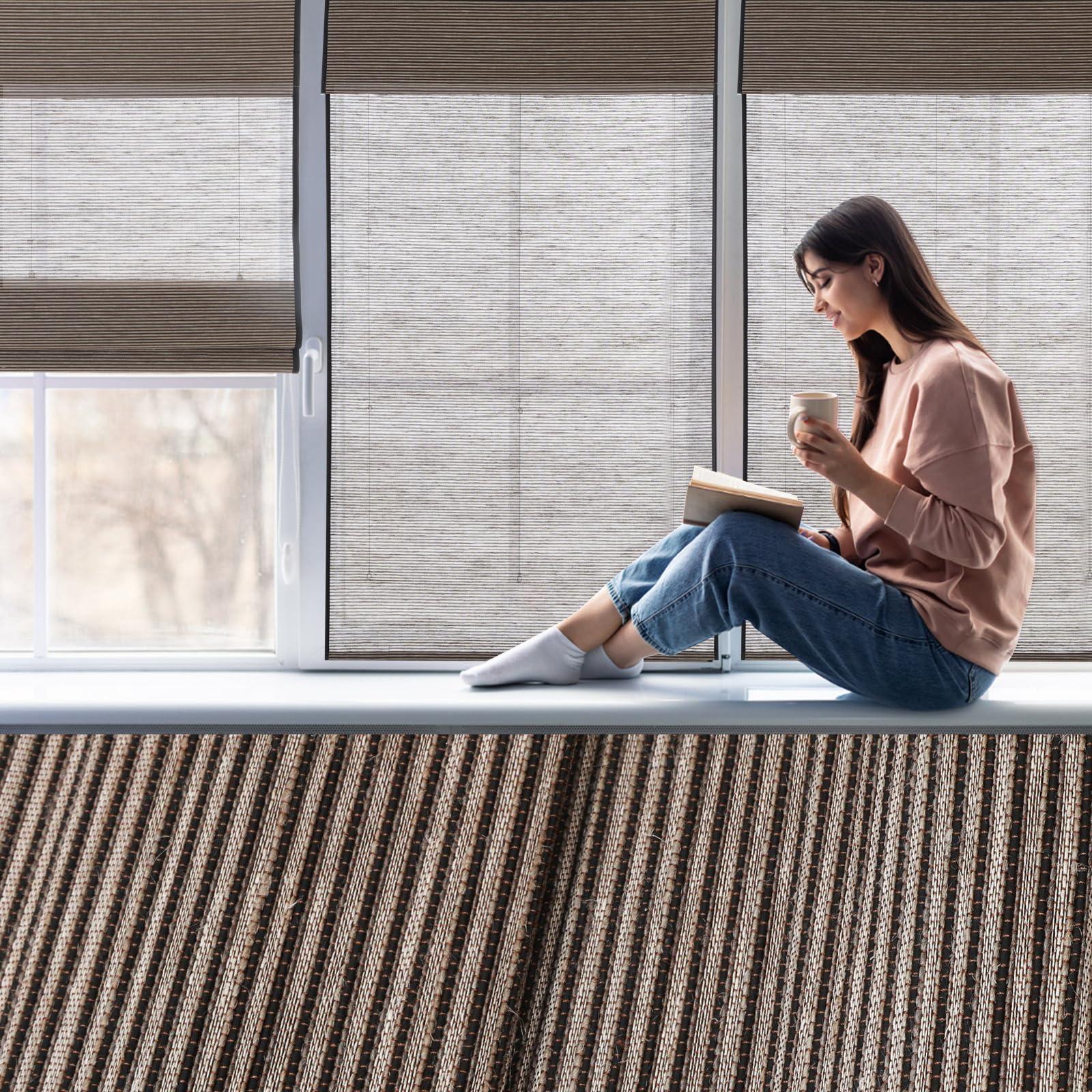 Artdix Artdix Bamboo Roman Shades, Jute Dark Brown Cordless Custom Blackout Woven Wood Shades, Edge Binding Bamboo Window Shades for Indoor Windows