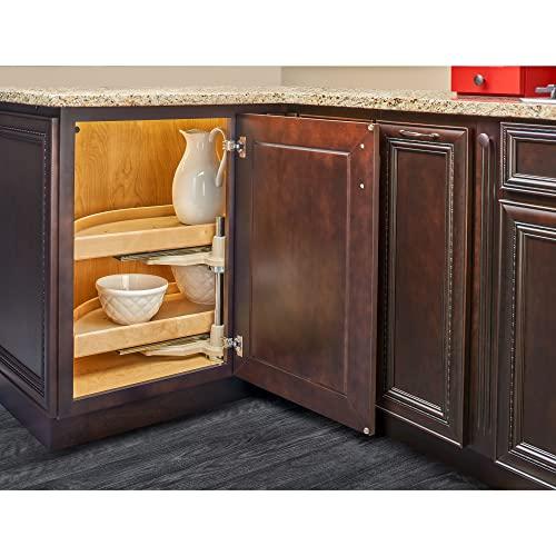 Rev-A-Shelf Rev-A-Shelf LD-4NW-882-35-1 Natural Wood Pivot and Slide Half Moon 2 Shelf Organizer for Blind Corner Cabinets, Holds Up to 150 Pounds of Storage